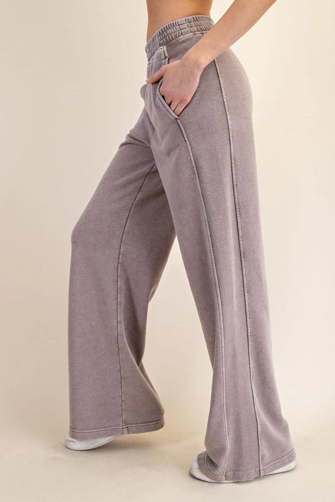 Mocha Mineral Wash Wide Leg Sweatpants - Image 4