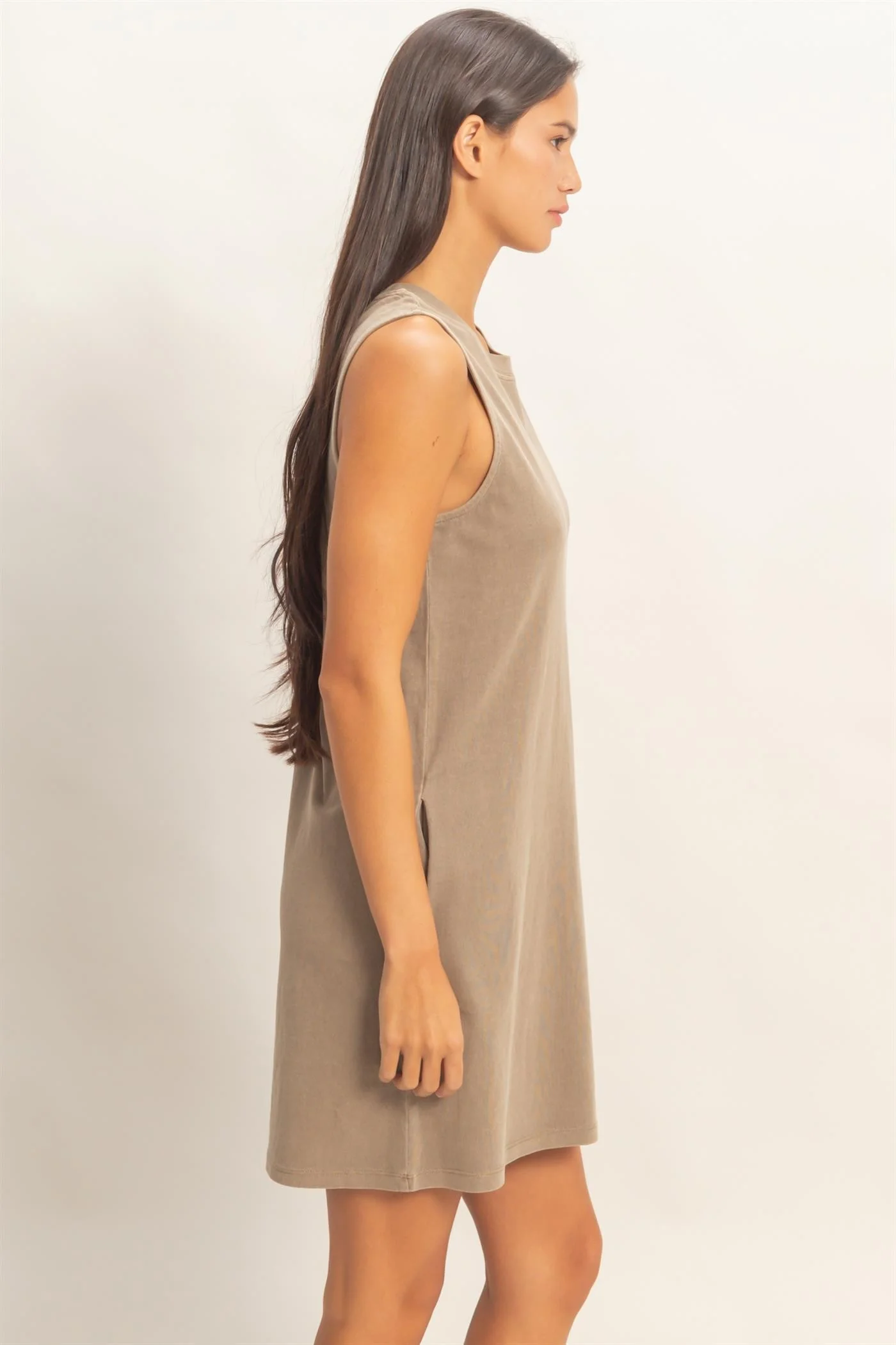 Mocha Pigment Dyed Sleeveless Mini Dres - Image 2