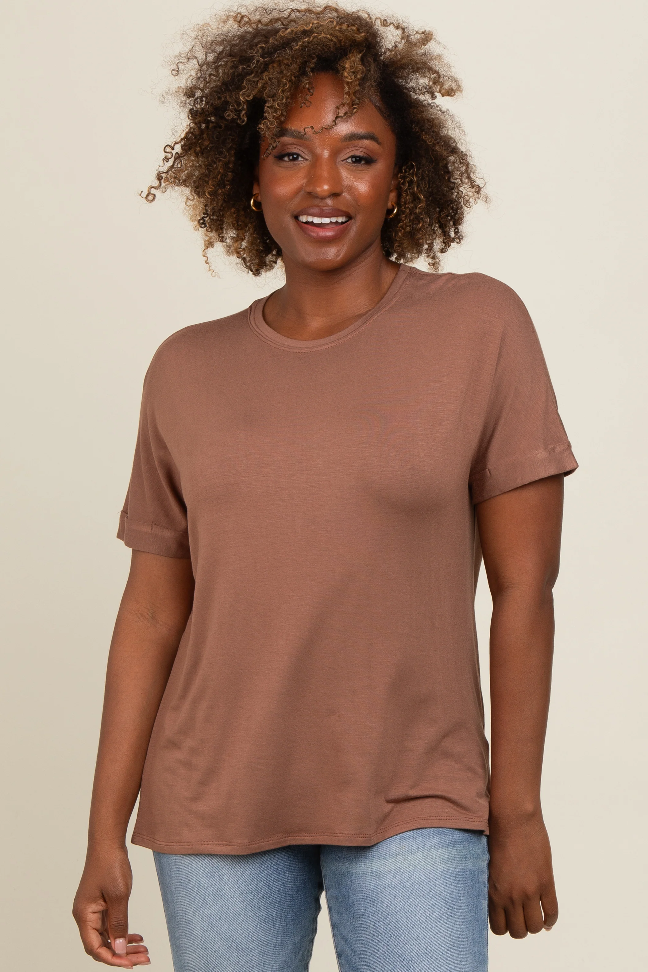 Mocha Relaxed Fit Maternity T-Shirt - Image 3