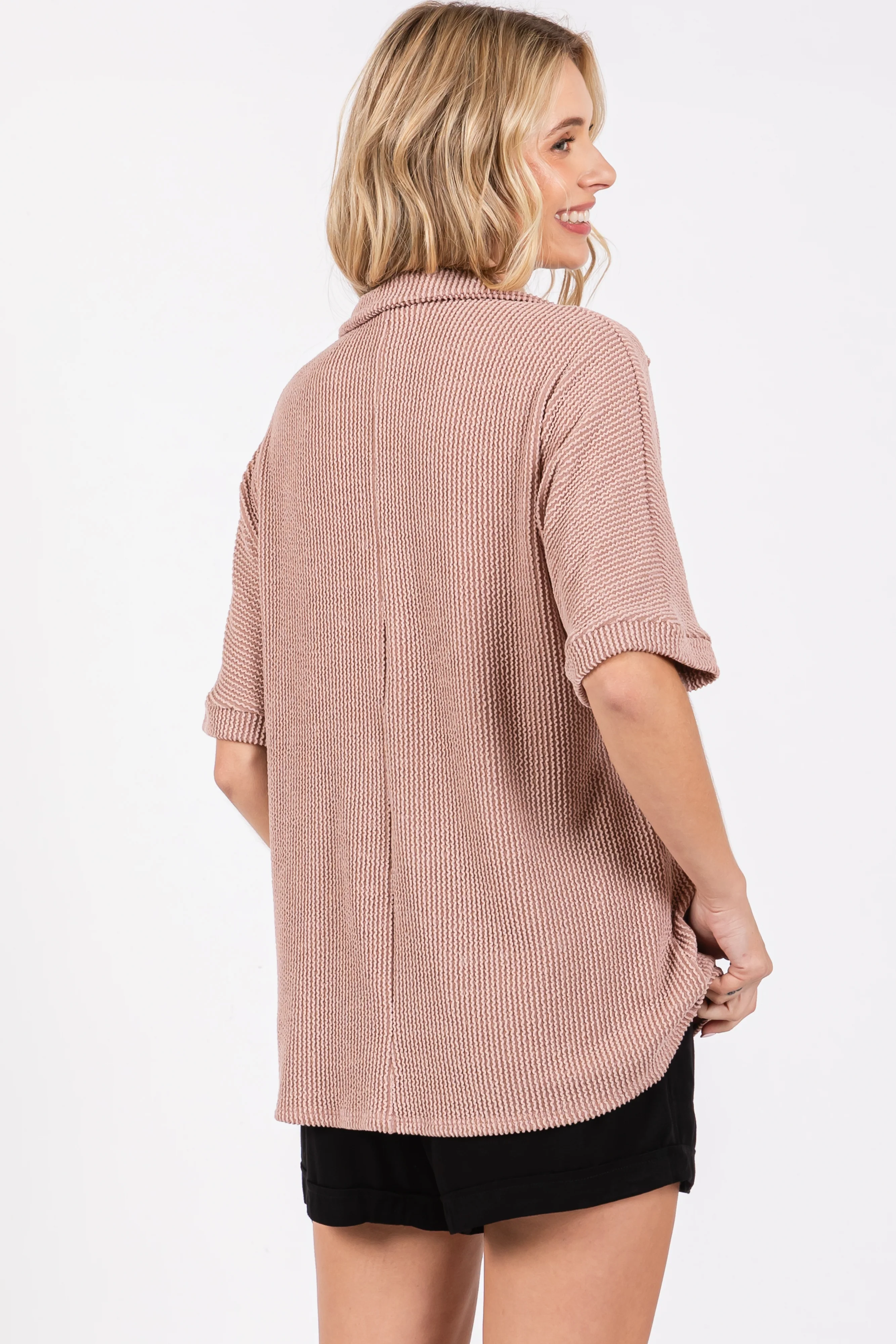 Mocha Ribbed Collared Top - Image 4