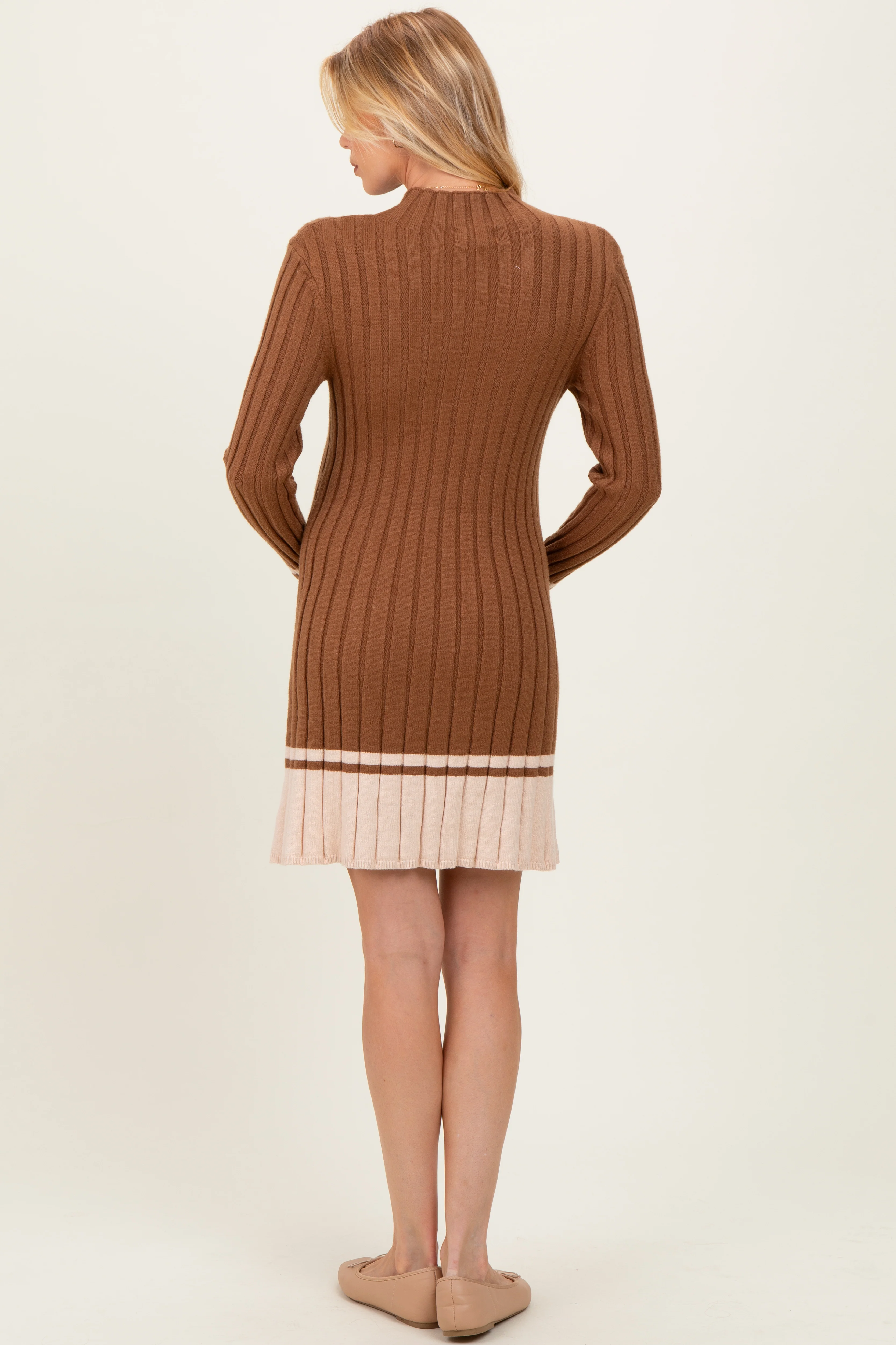 Mocha Ribbed Contrast Hem Maternity Sweater Dress - Image 8