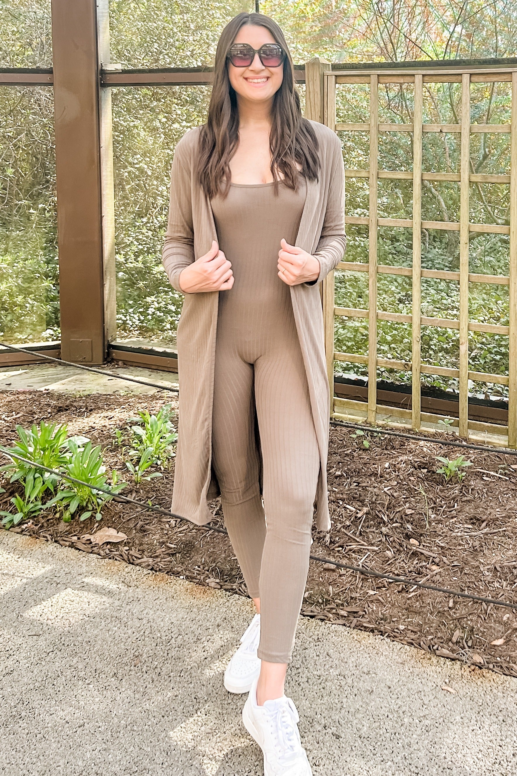 Mocha Ribbed Jumpsuit Two Piece Set - Image 11