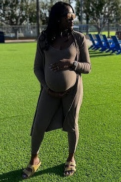 Mocha Ribbed Maternity Jumpsuit Two Piece Set - Image 10