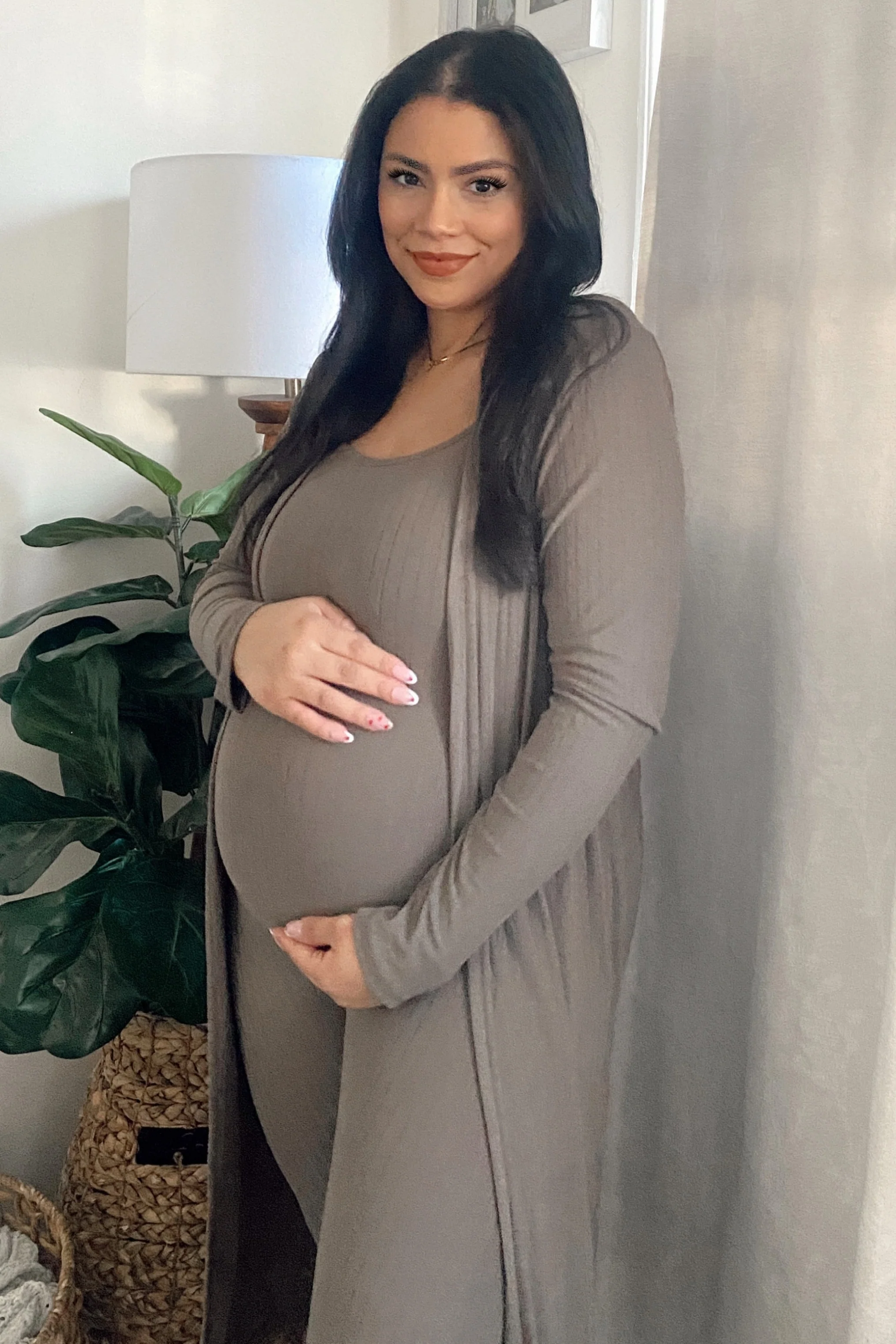 Mocha Ribbed Maternity Jumpsuit Two Piece Set - Image 5