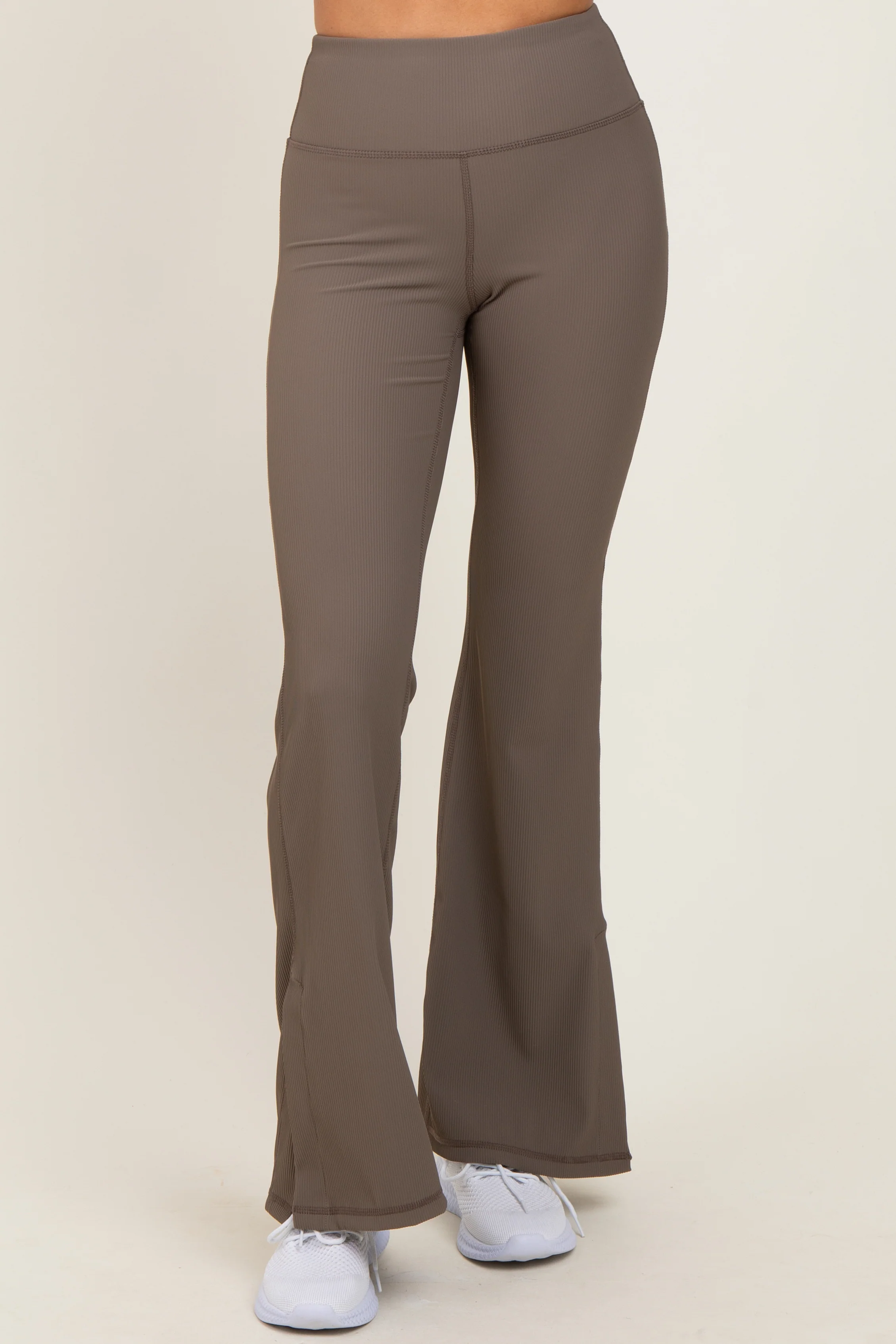 Mocha Ribbed Split Flare Leggings - Image 3