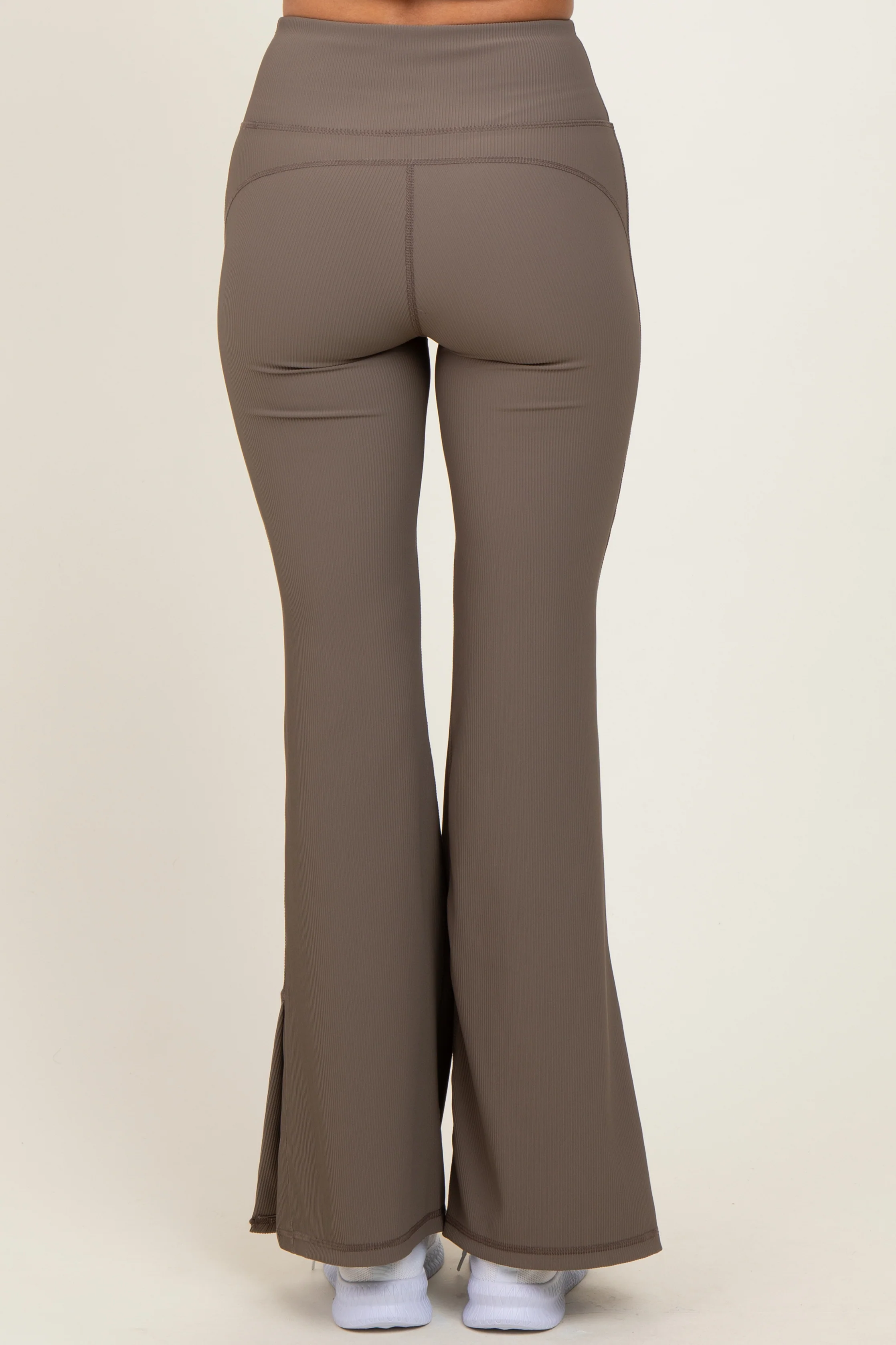 Mocha Ribbed Split Flare Leggings - Image 5