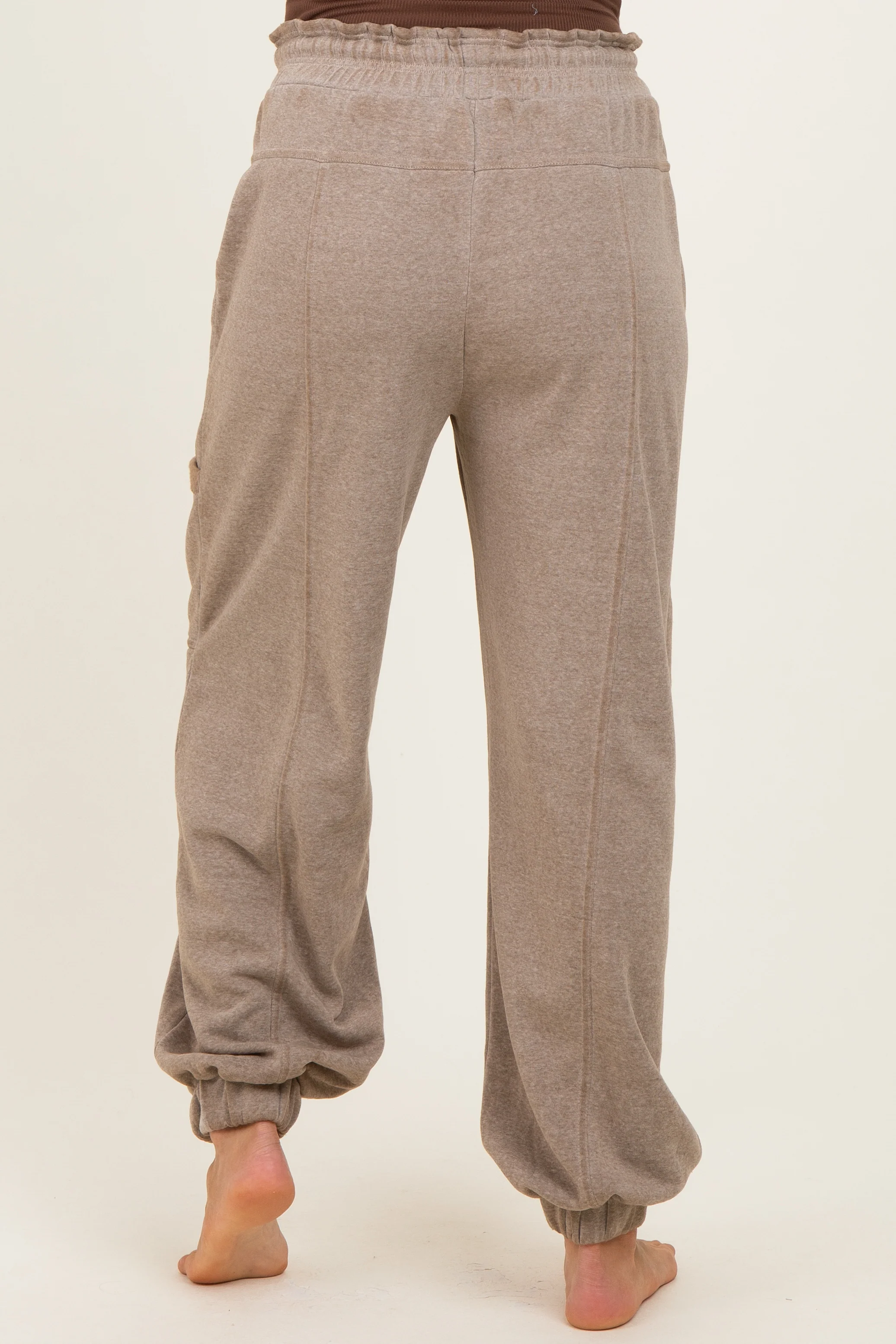 Mocha Ruffle Waist Burnout Maternity Jogger Pants - Image 4