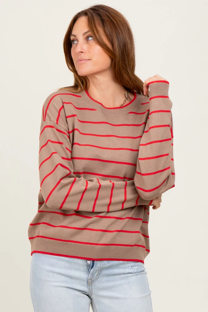 Mocha Striped Drop Shoulder Maternity Sweater - Image 5