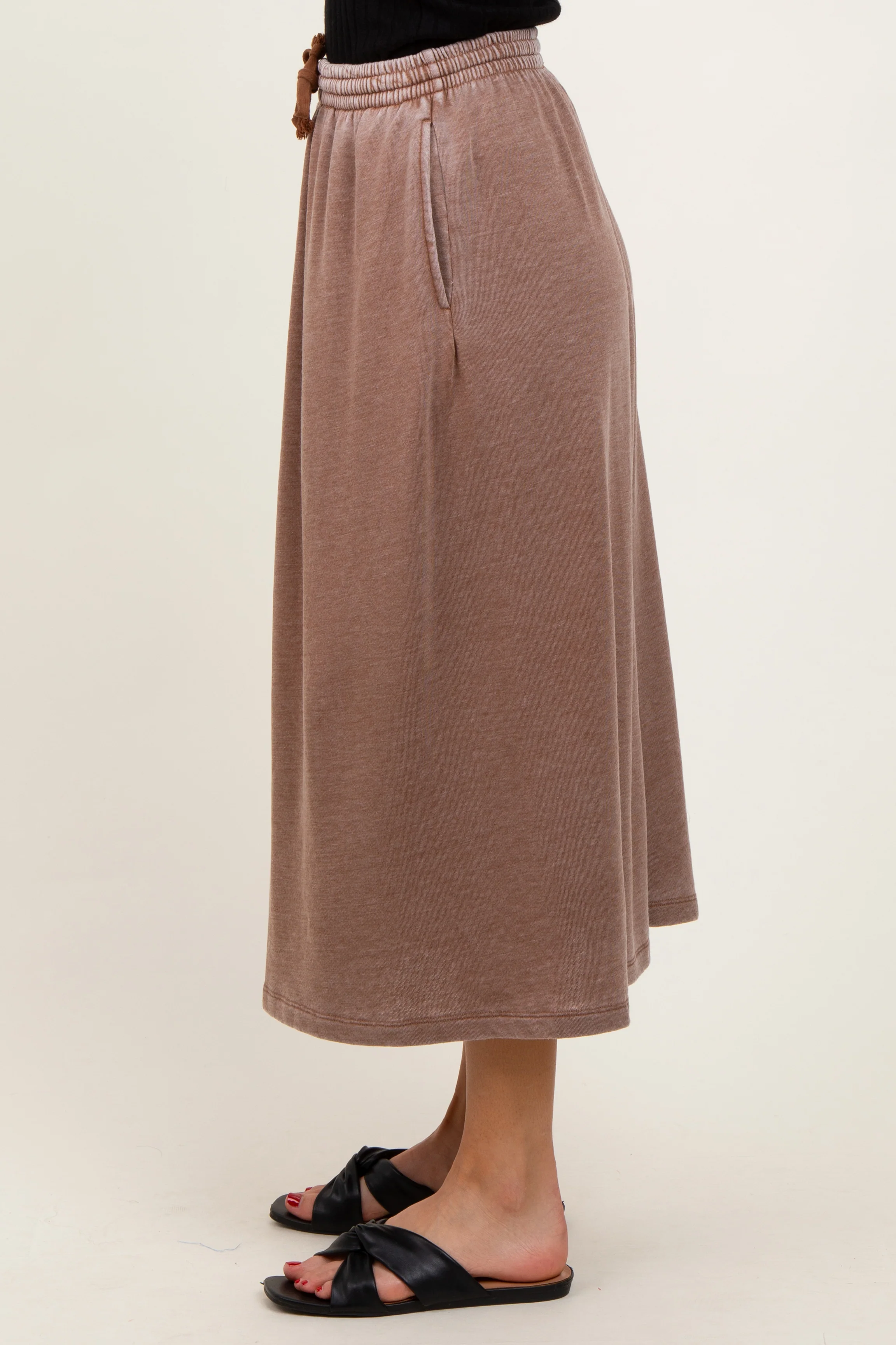 Mocha Terry Drawstring Midi Skirt - Image 4