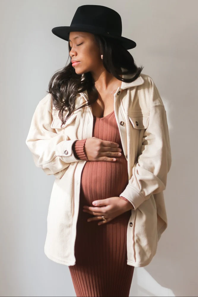 Mocha V-Neck Long Sleeve Fitted Maternity Maxi Dress - Image 25