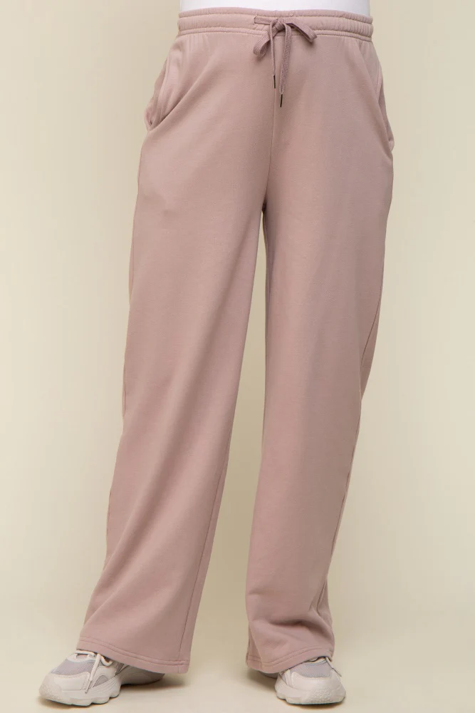 Mocha Wide Leg Maternity Joggers - Image 2