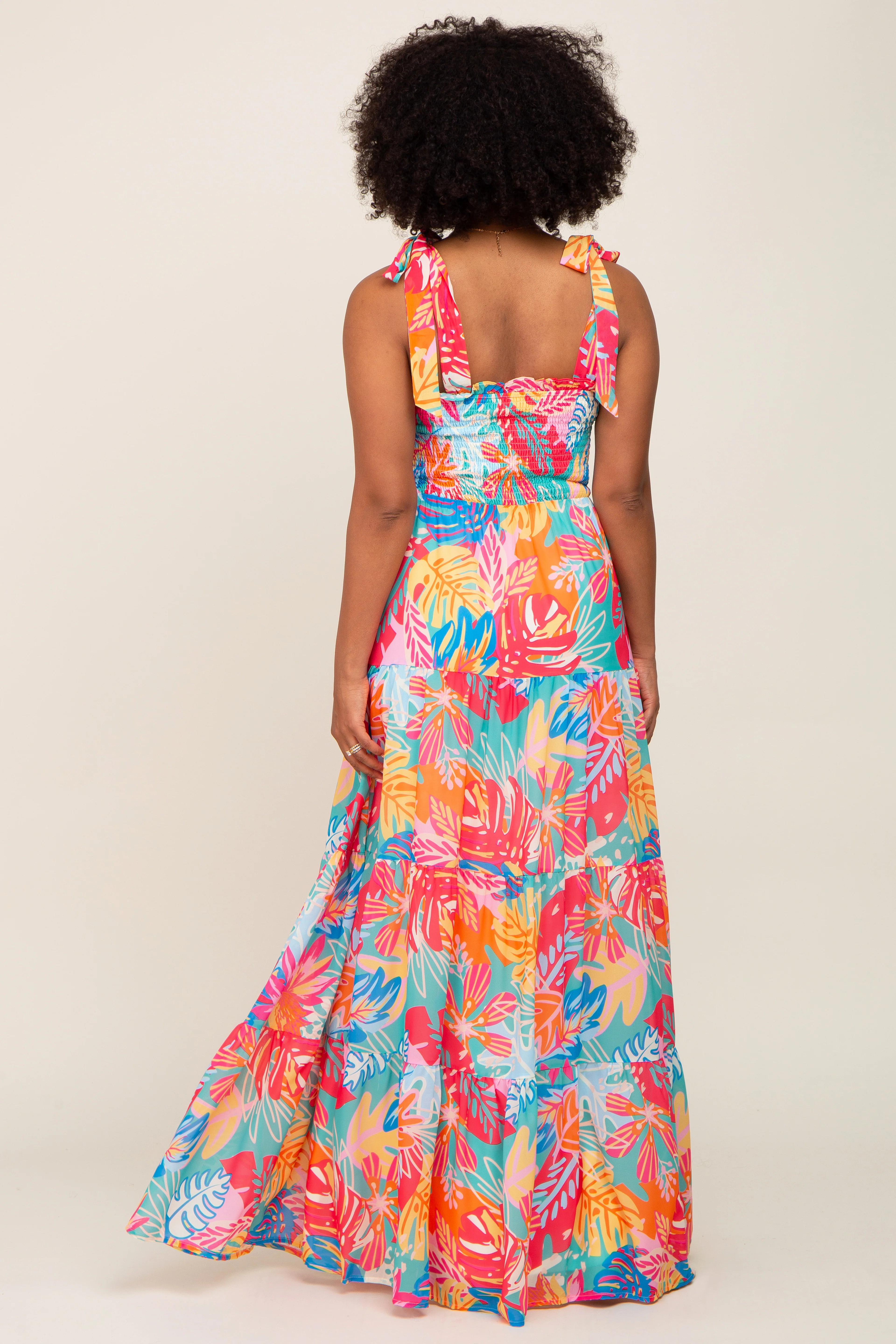 Multi Color Tropical Print Maxi Dress - Image 3