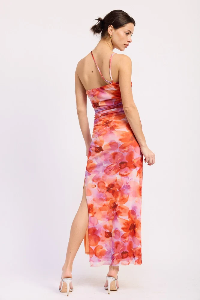 Multi Floral One Shoulder Ruched Dress - Image 4