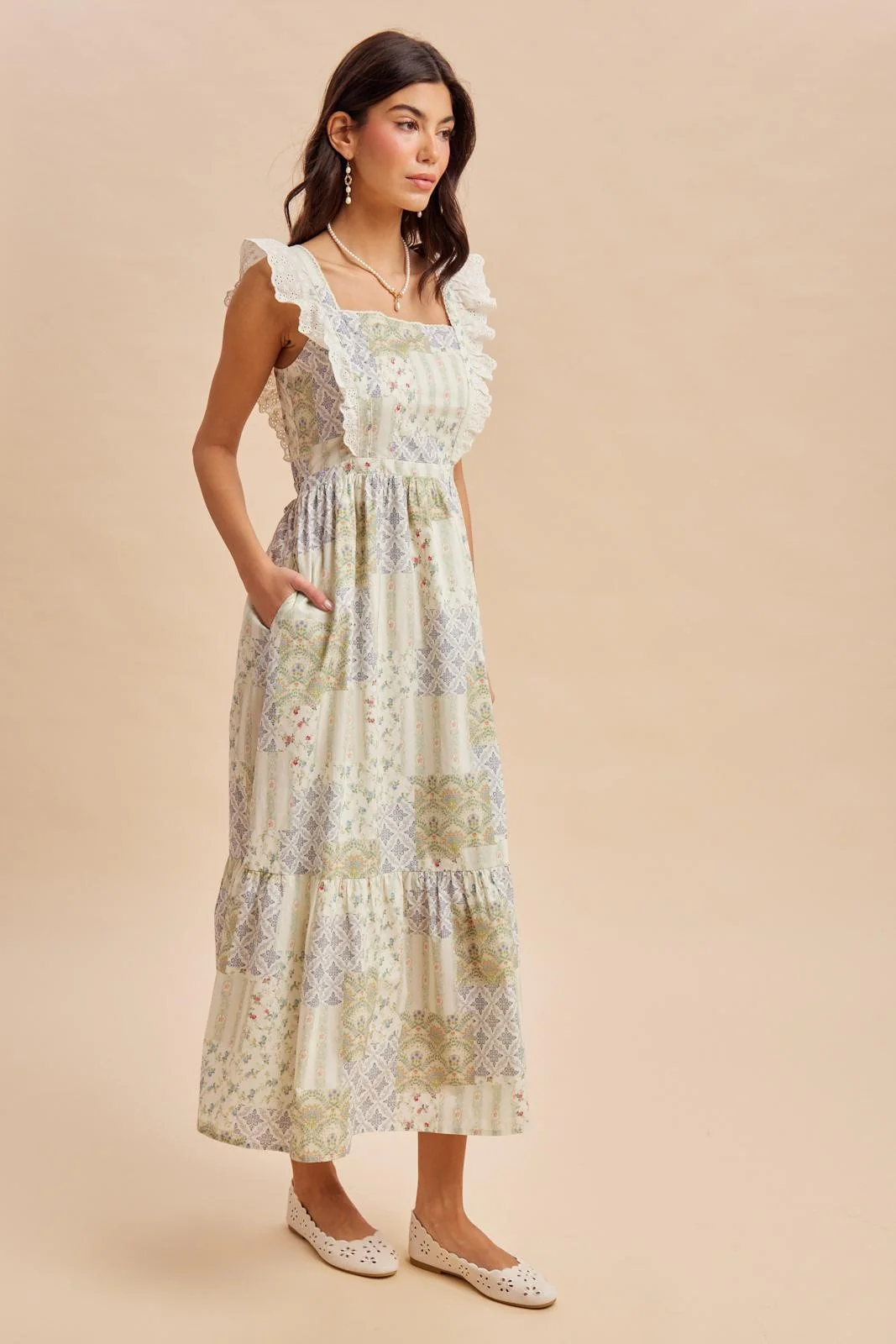 Multicolor Patchwork Print Apron Dress - Image 3
