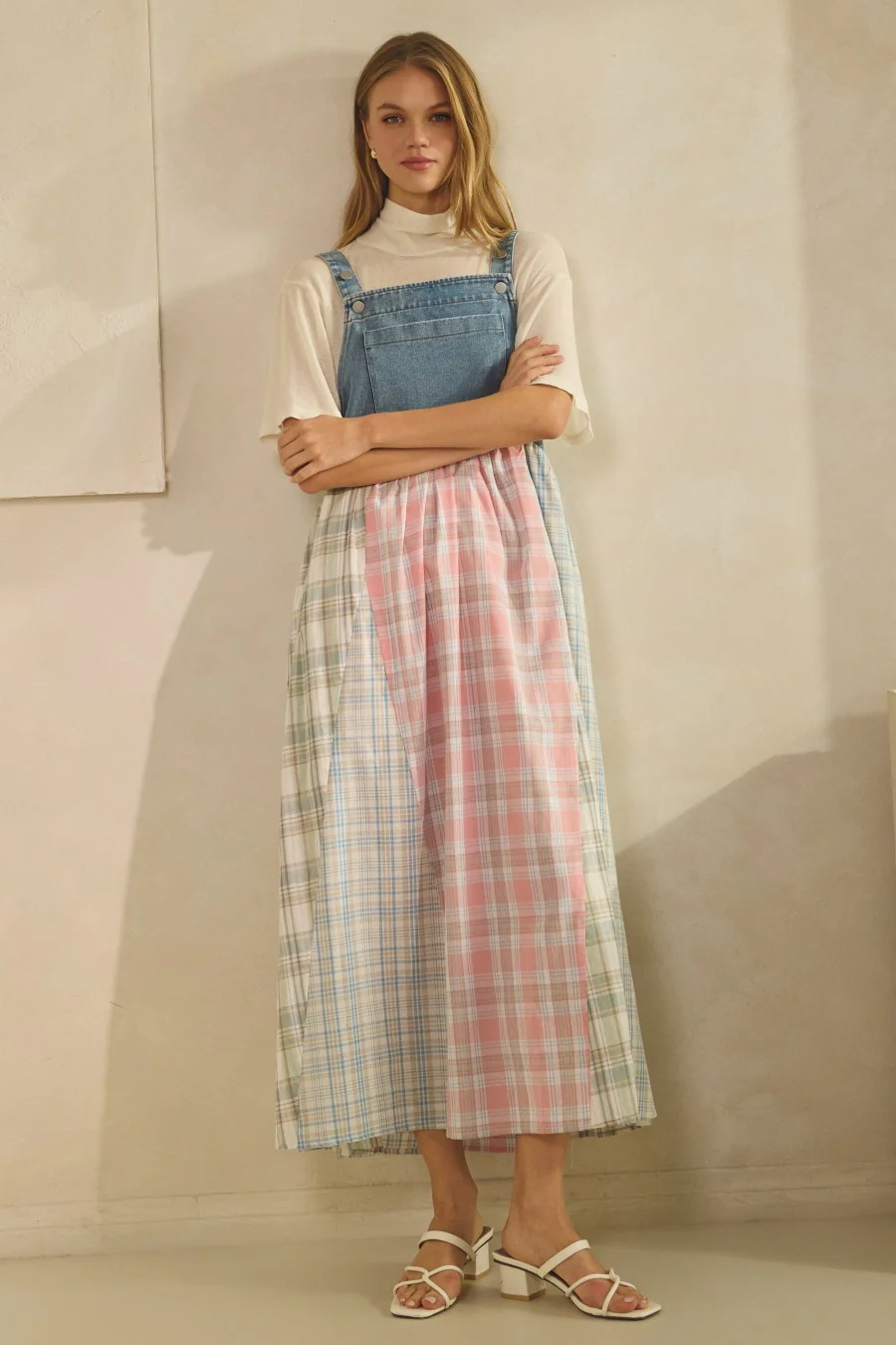 Multicolor Plaid Overall Maxi Dress