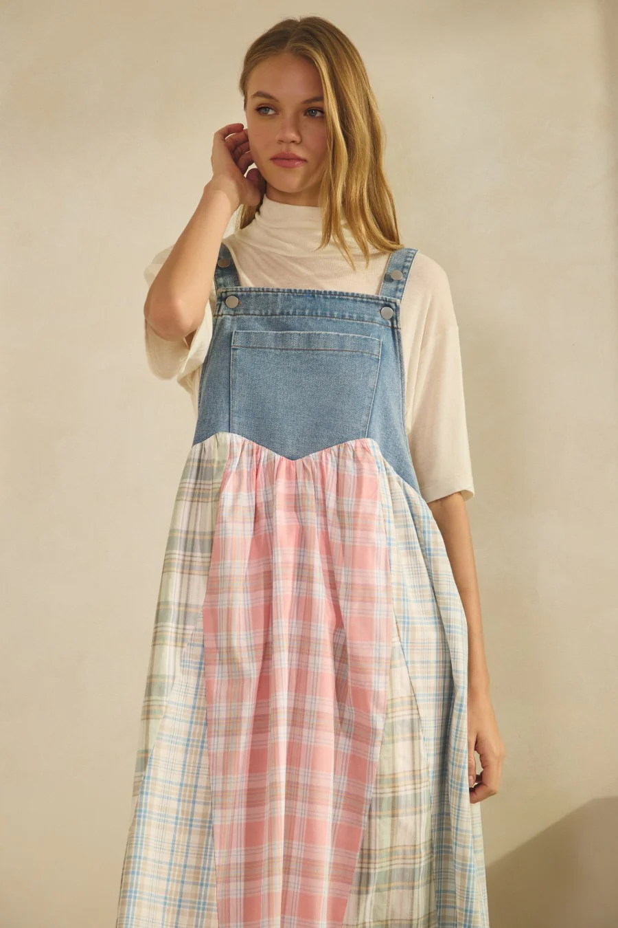 Multicolor Plaid Overall Maxi Dress - Image 3