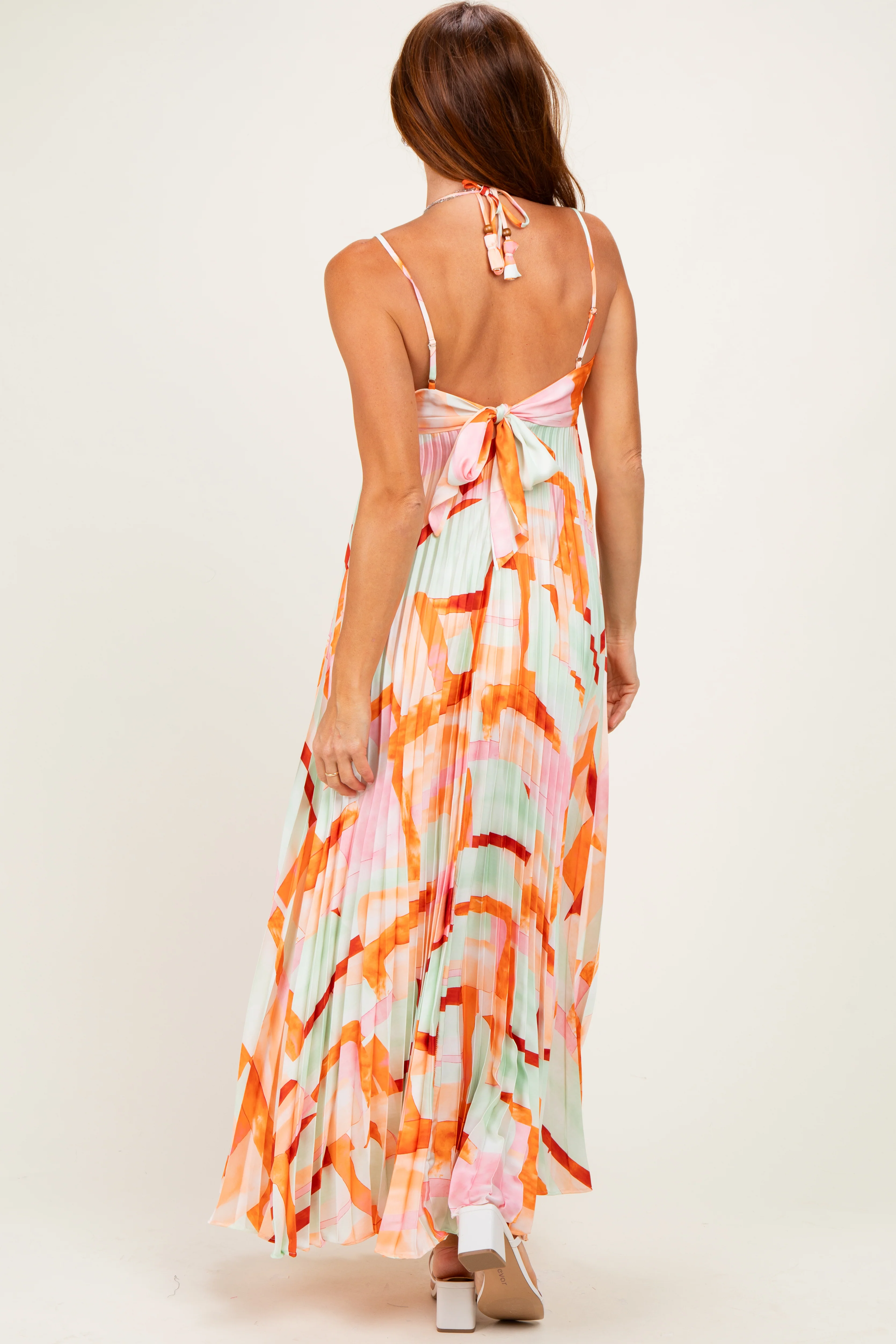 Multicolor Pleated Halter Cutout Maxi Dress - Image 4
