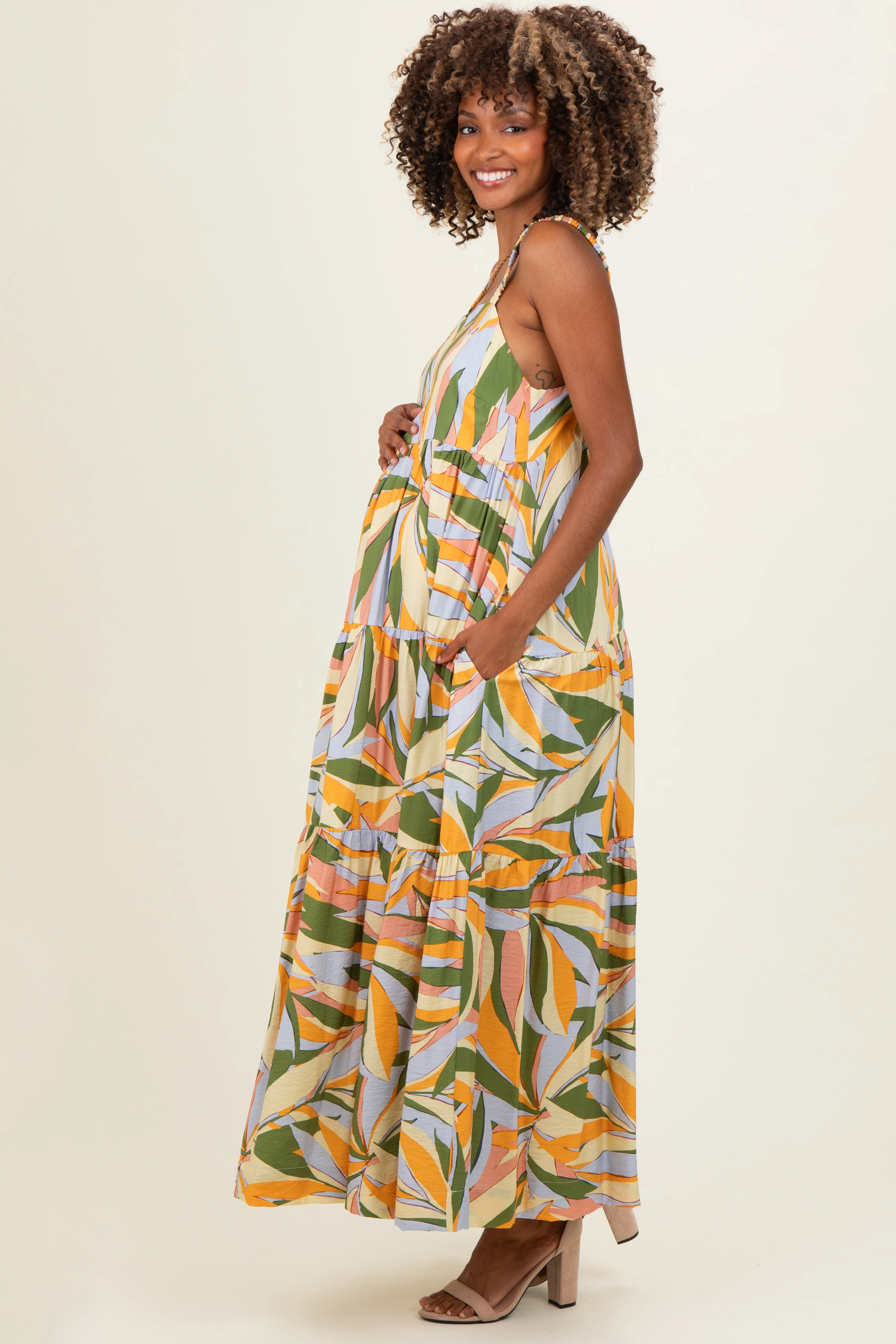 Multicolor Printed Open Back Maternity Maxi Dress - Image 2