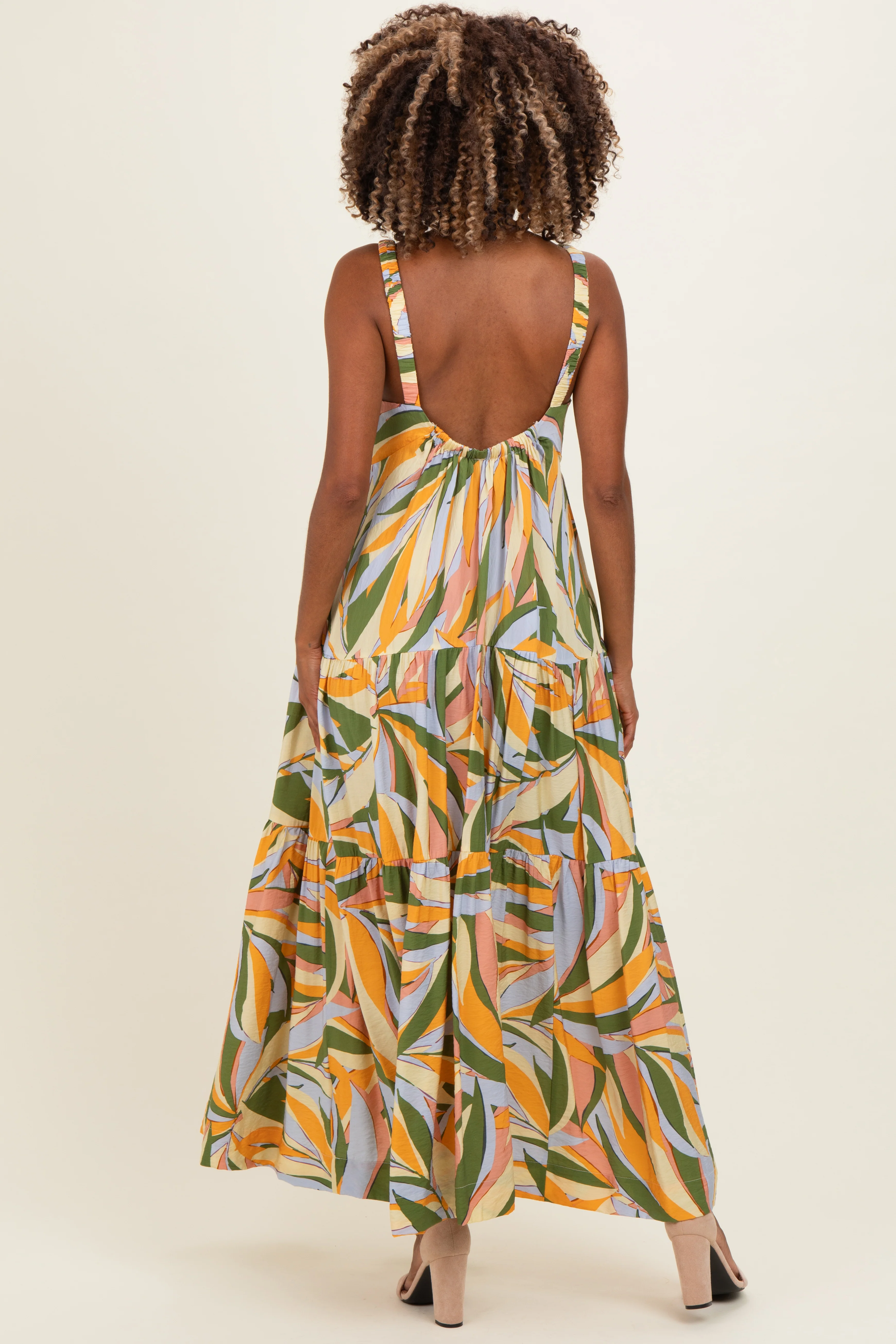 Multicolor Printed Open Back Maternity Maxi Dress - Image 3