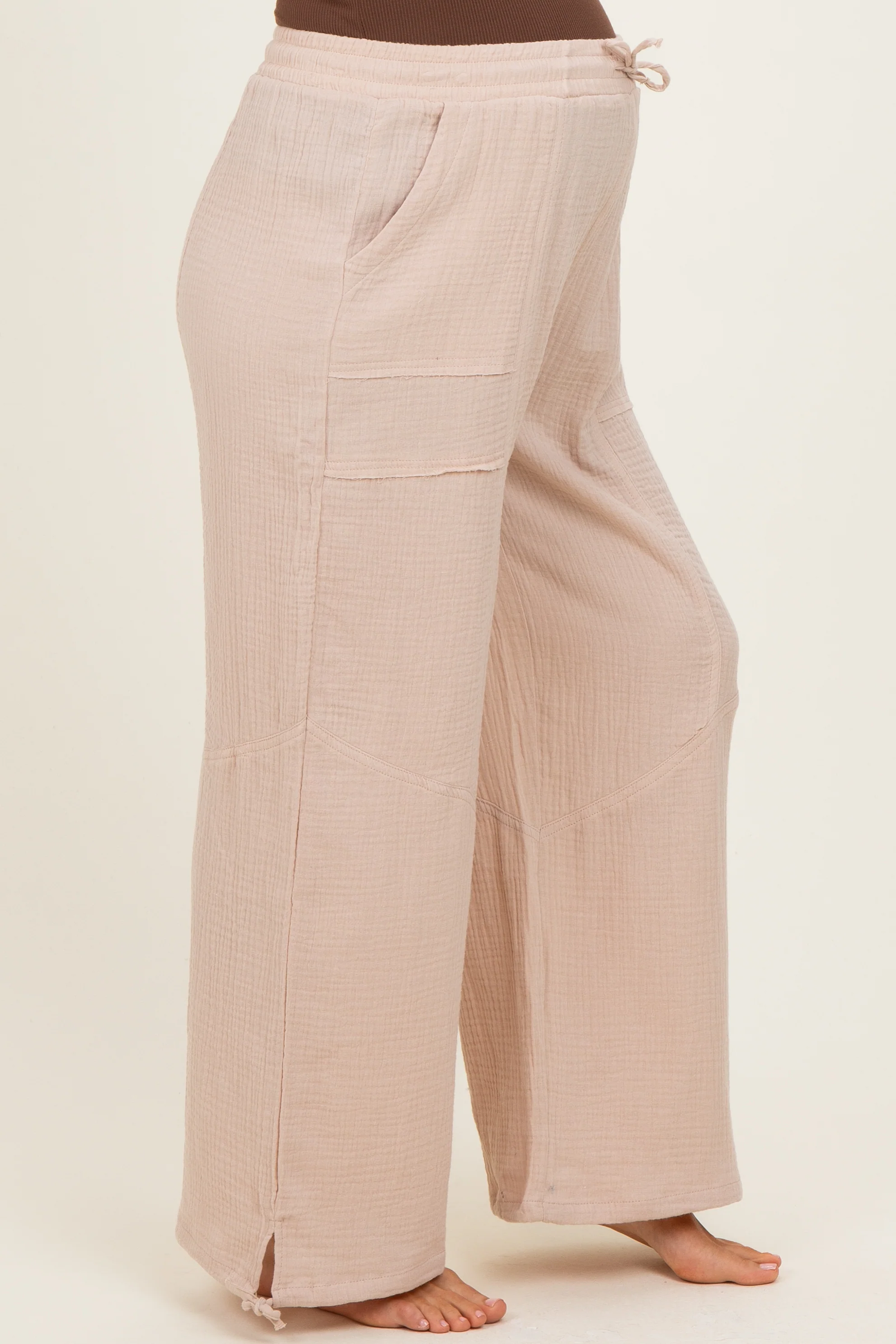 Natural Gauze Cinched Hem Maternity Pants - Image 2