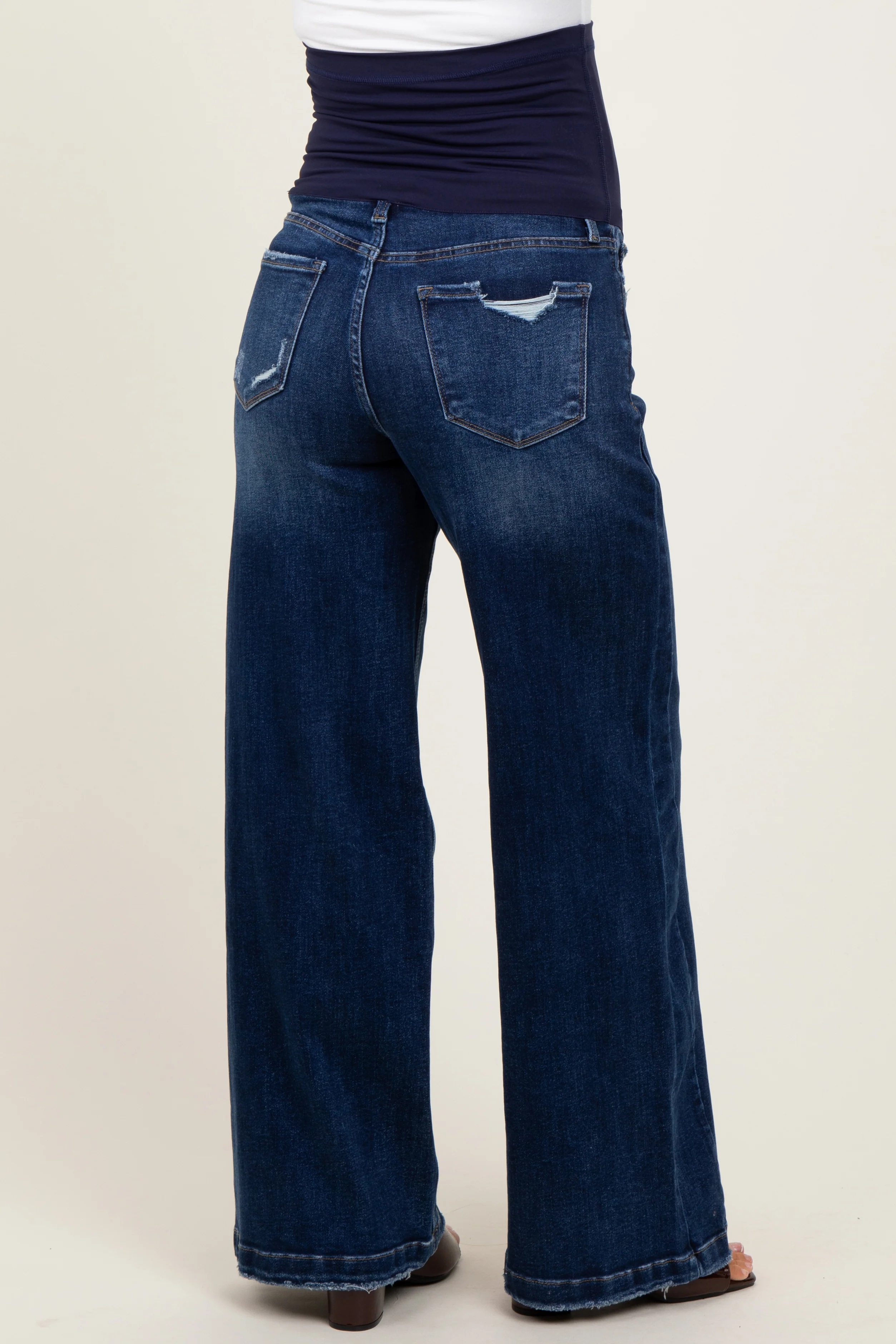 Navy Baggy Wide Leg Maternity Jeans - Image 4
