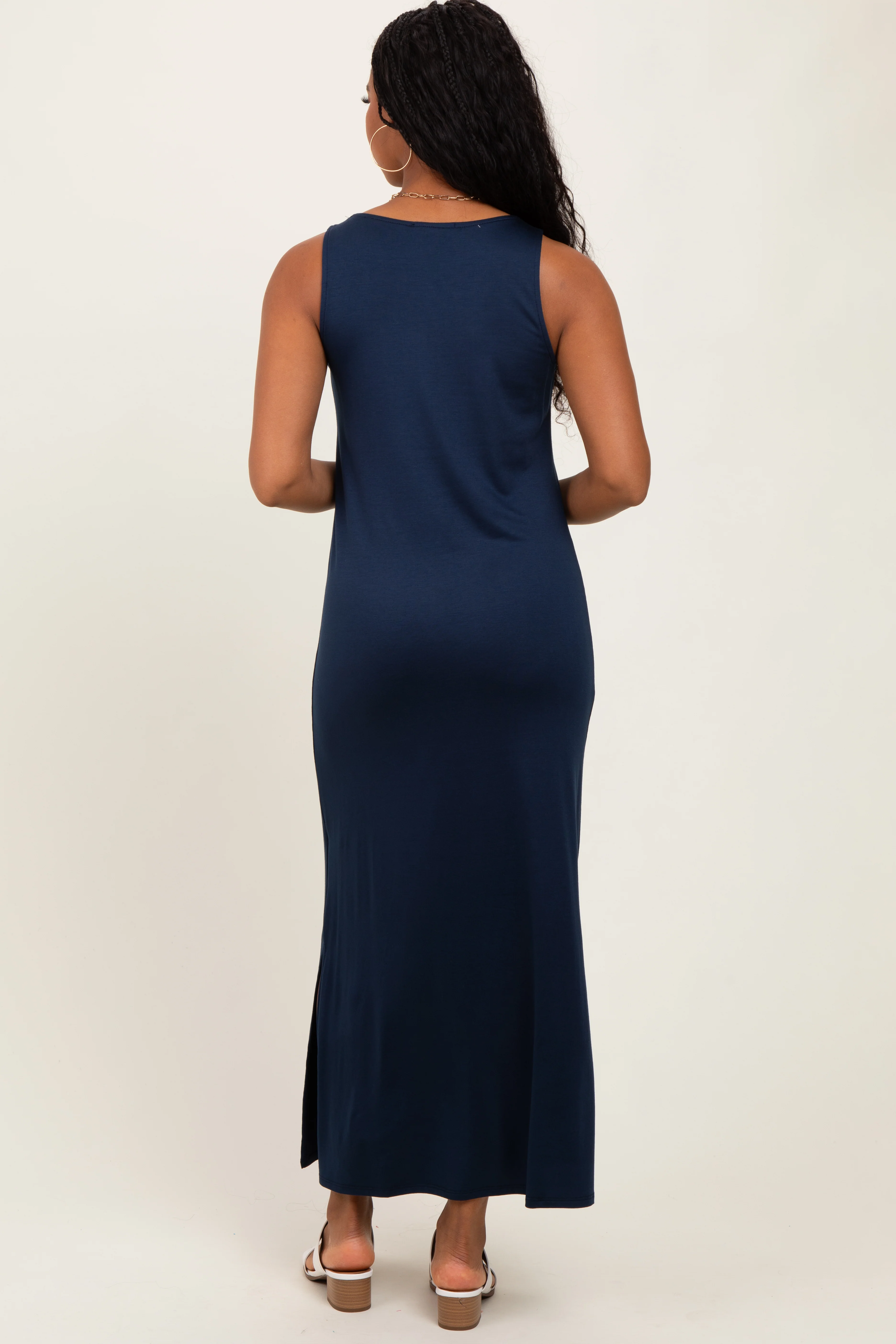 Navy Basic Pocket Sleeveless Maxi Dress - Image 4