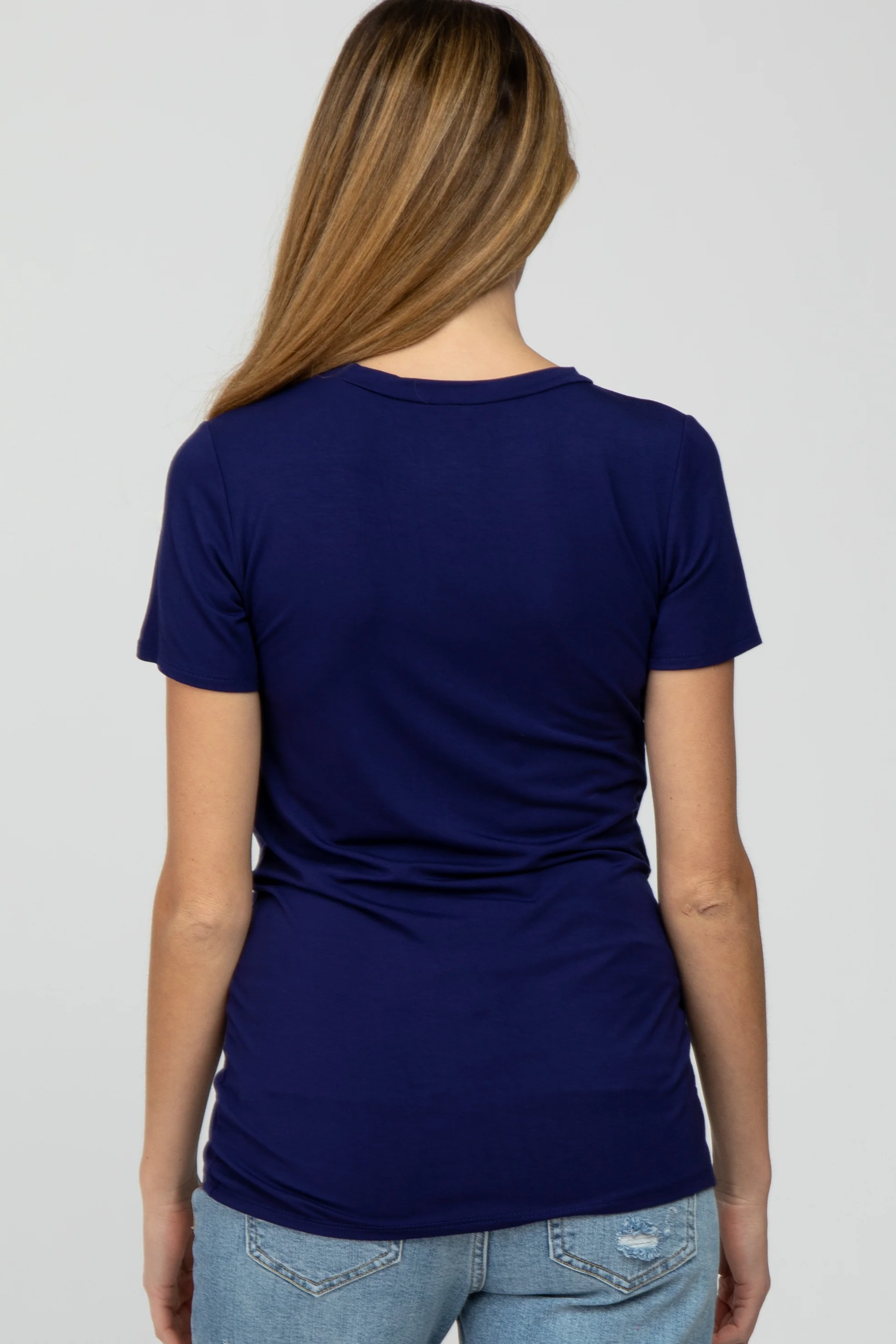 Navy Basic Short Sleeve Maternity Top - Image 3