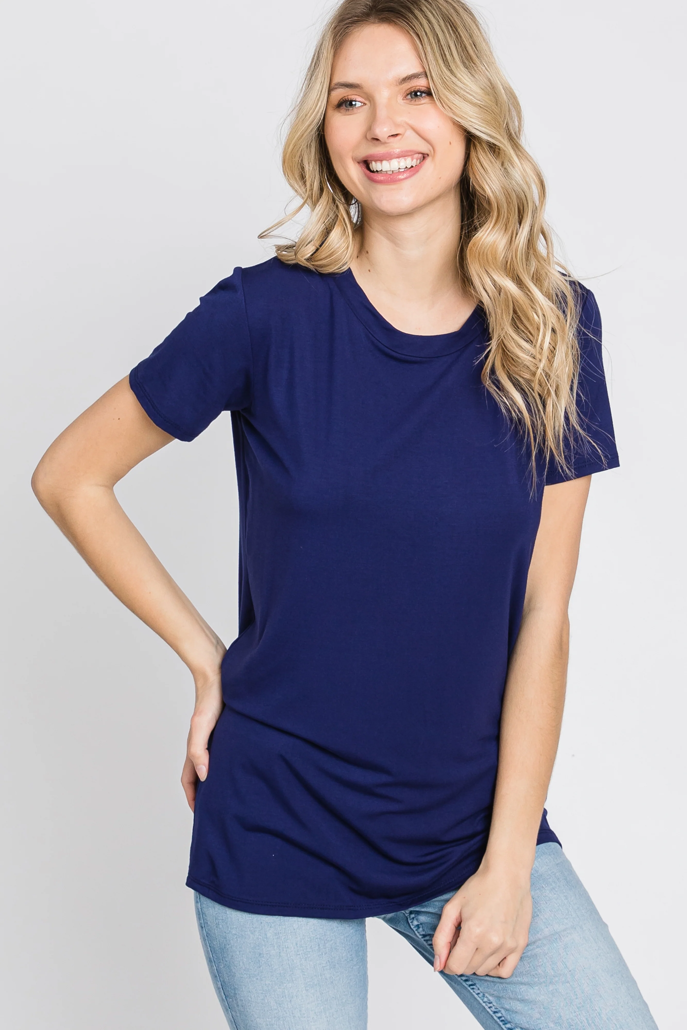 Navy Basic Short Sleeve Maternity Top - Image 5