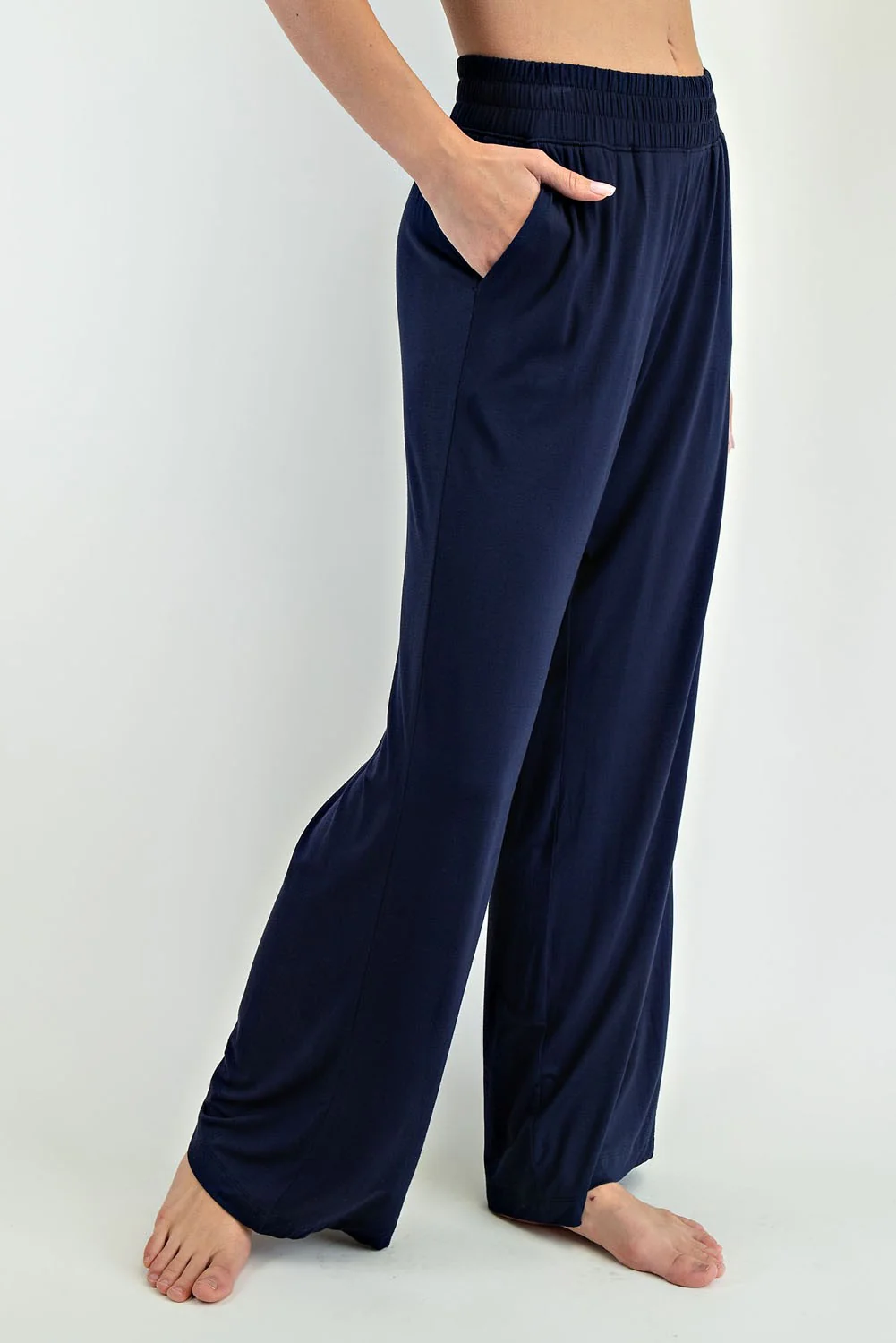 Navy Basic Wide Leg Pocketed Pants - Image 3