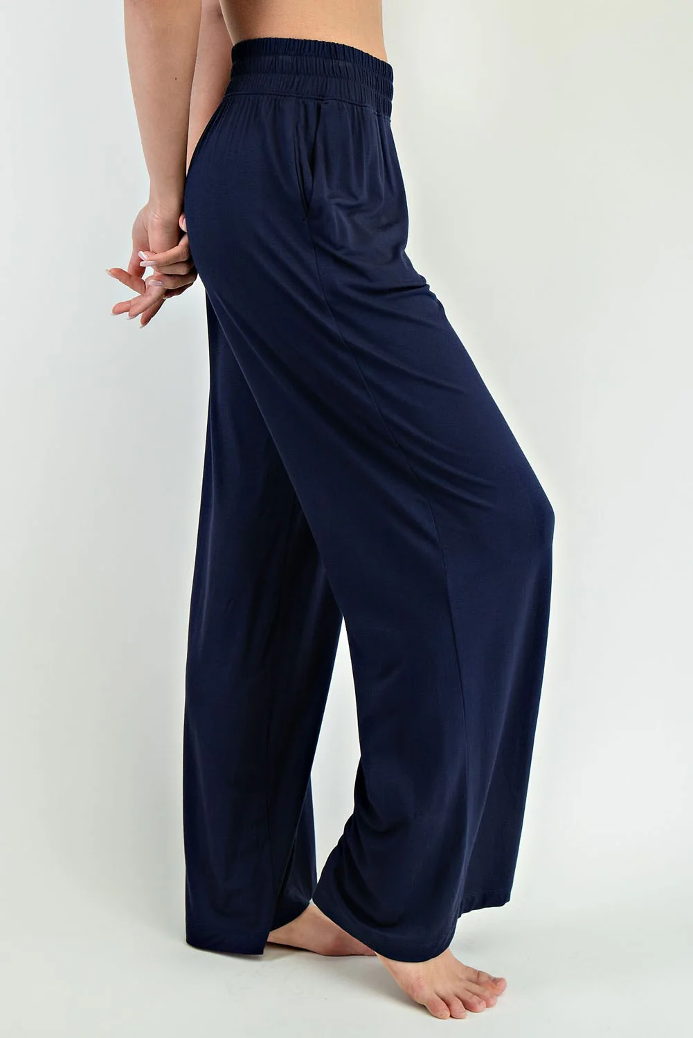 Navy Basic Wide Leg Pocketed Pants - Image 4