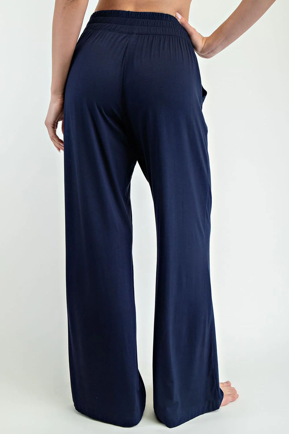 Navy Basic Wide Leg Pocketed Pants - Image 5