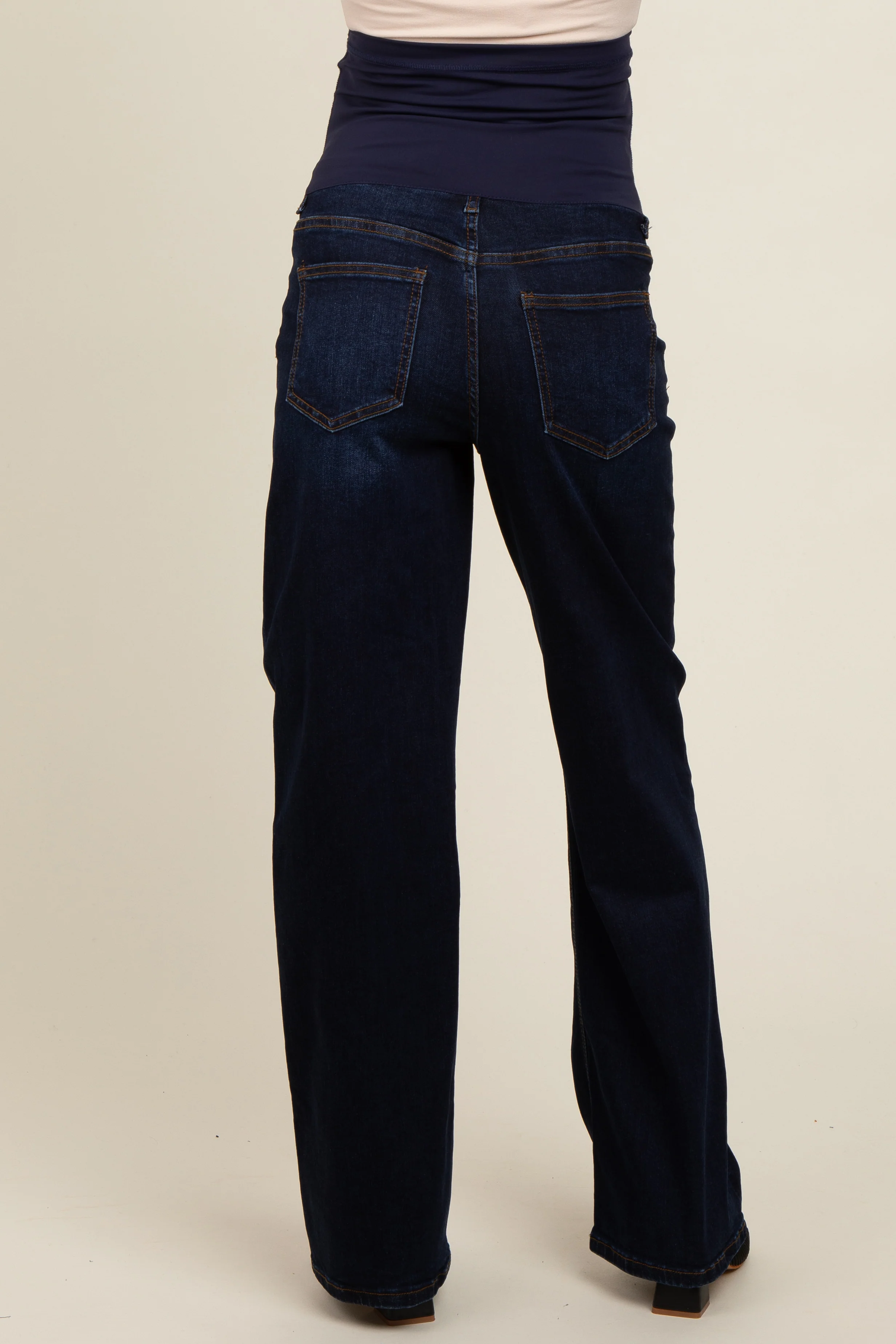Navy Blue Basic Wide Leg Maternity Jeans - Image 4