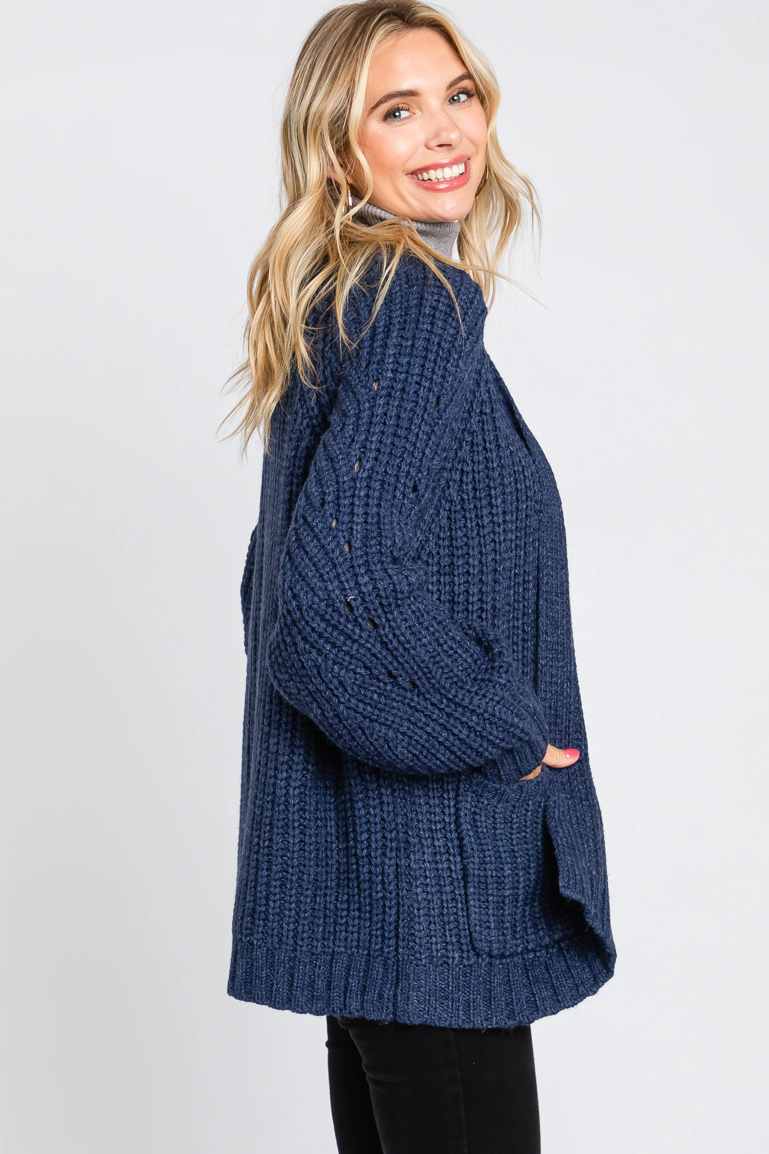 Navy Blue Chunky Knit Cardigan - Image 2