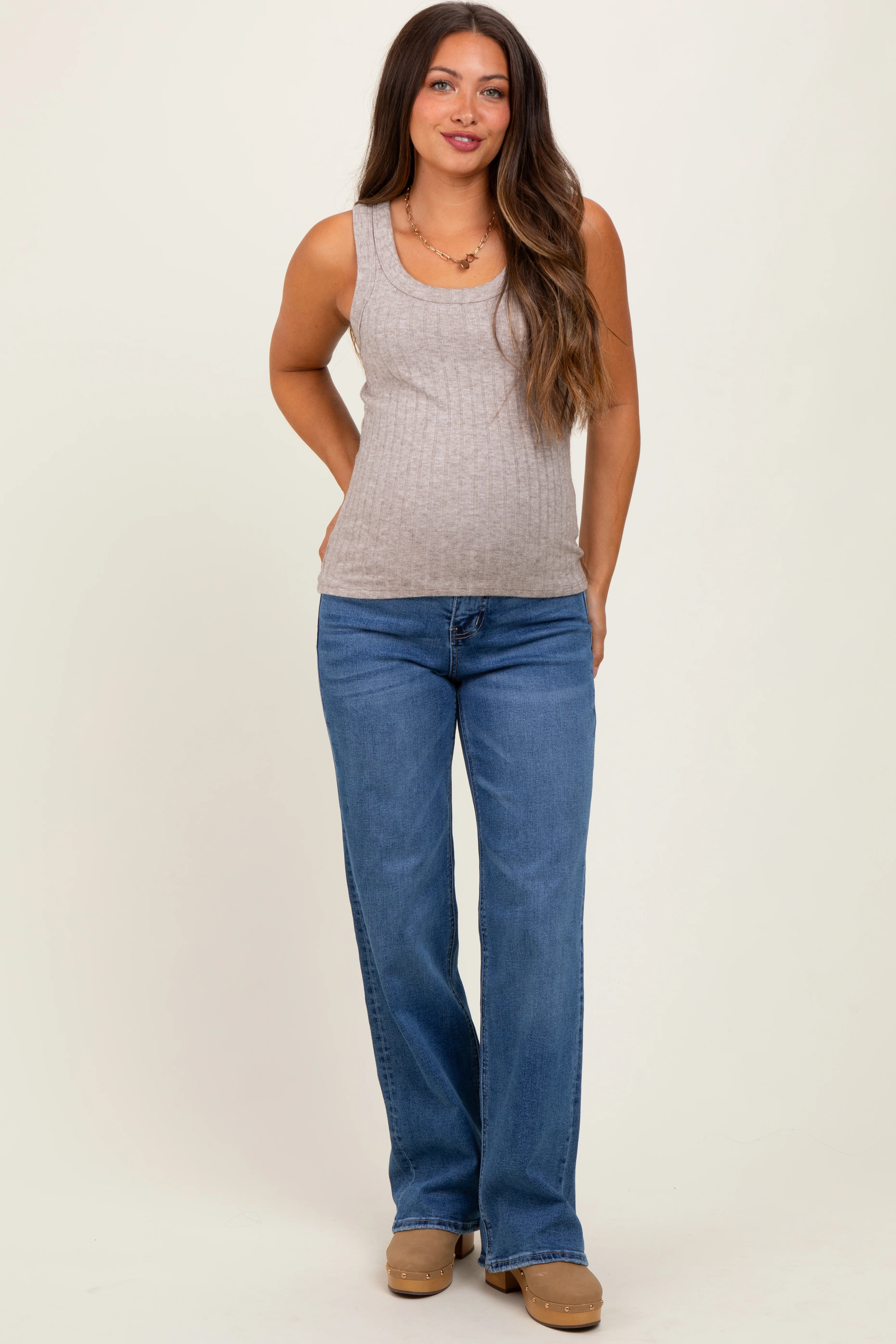 Navy Blue Classic Wash Wide Leg Maternity Jeans - Image 2