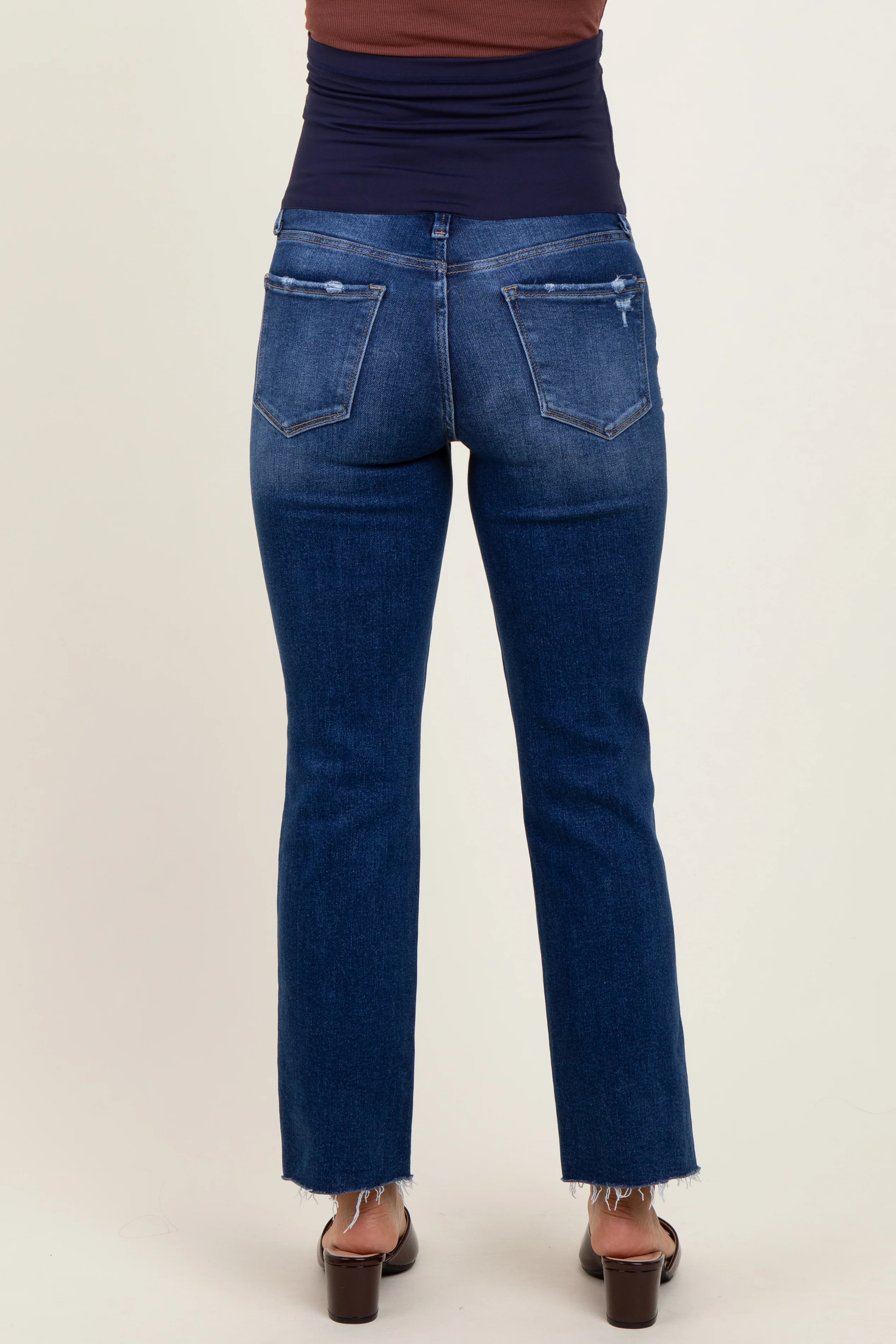 Navy Blue Cut Hem Kick Flare Maternity Jeans - Image 5