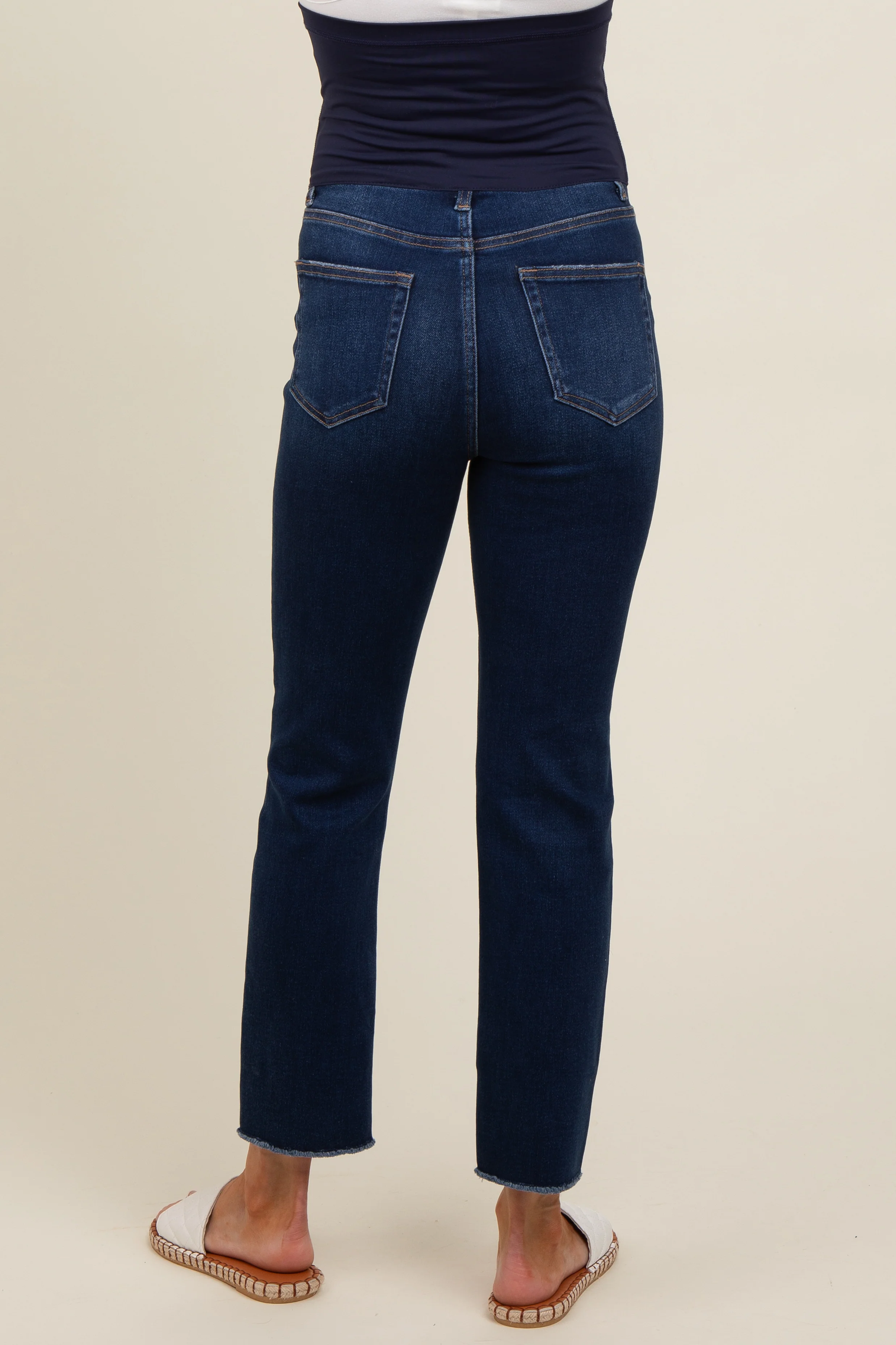 Navy Blue Cut Hem Slim Straight Maternity Jeans - Image 5
