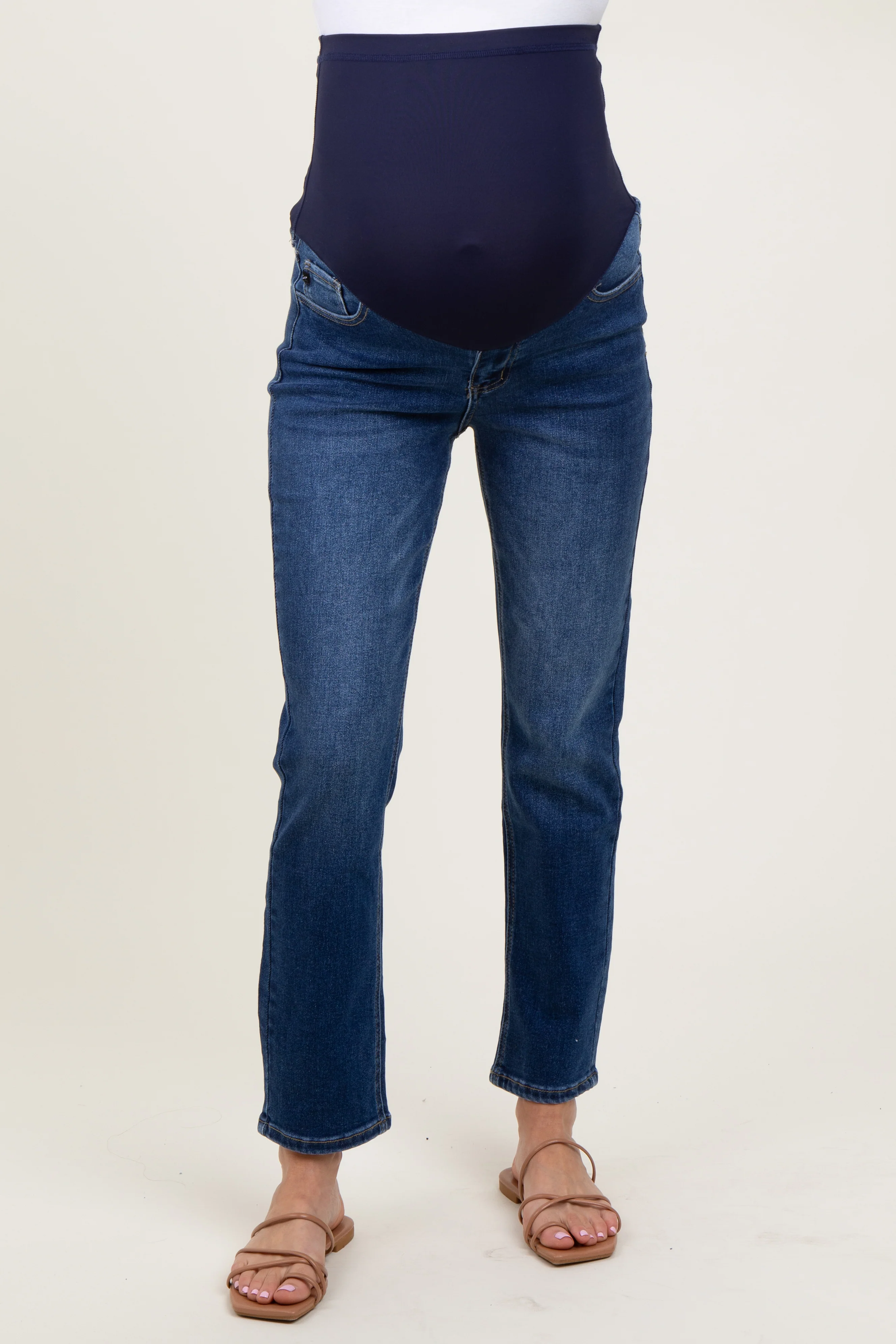 Navy Blue Dark Wash Slim Straight Maternity Jeans - Image 3