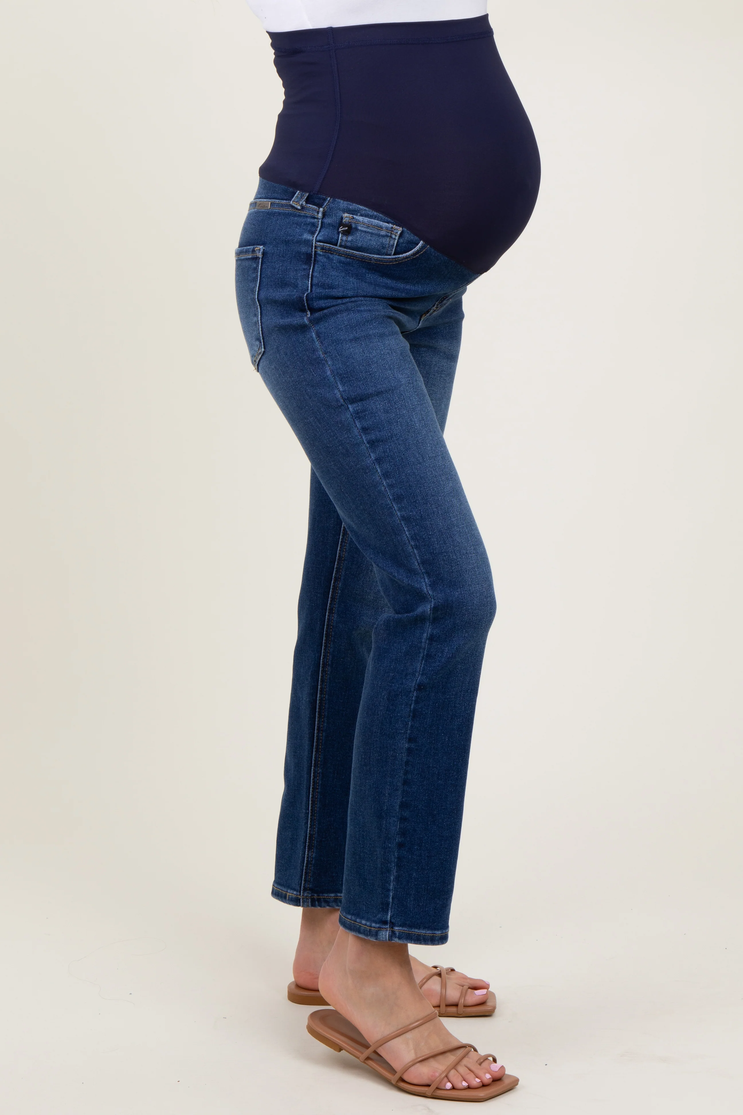 Navy Blue Dark Wash Slim Straight Maternity Jeans - Image 4