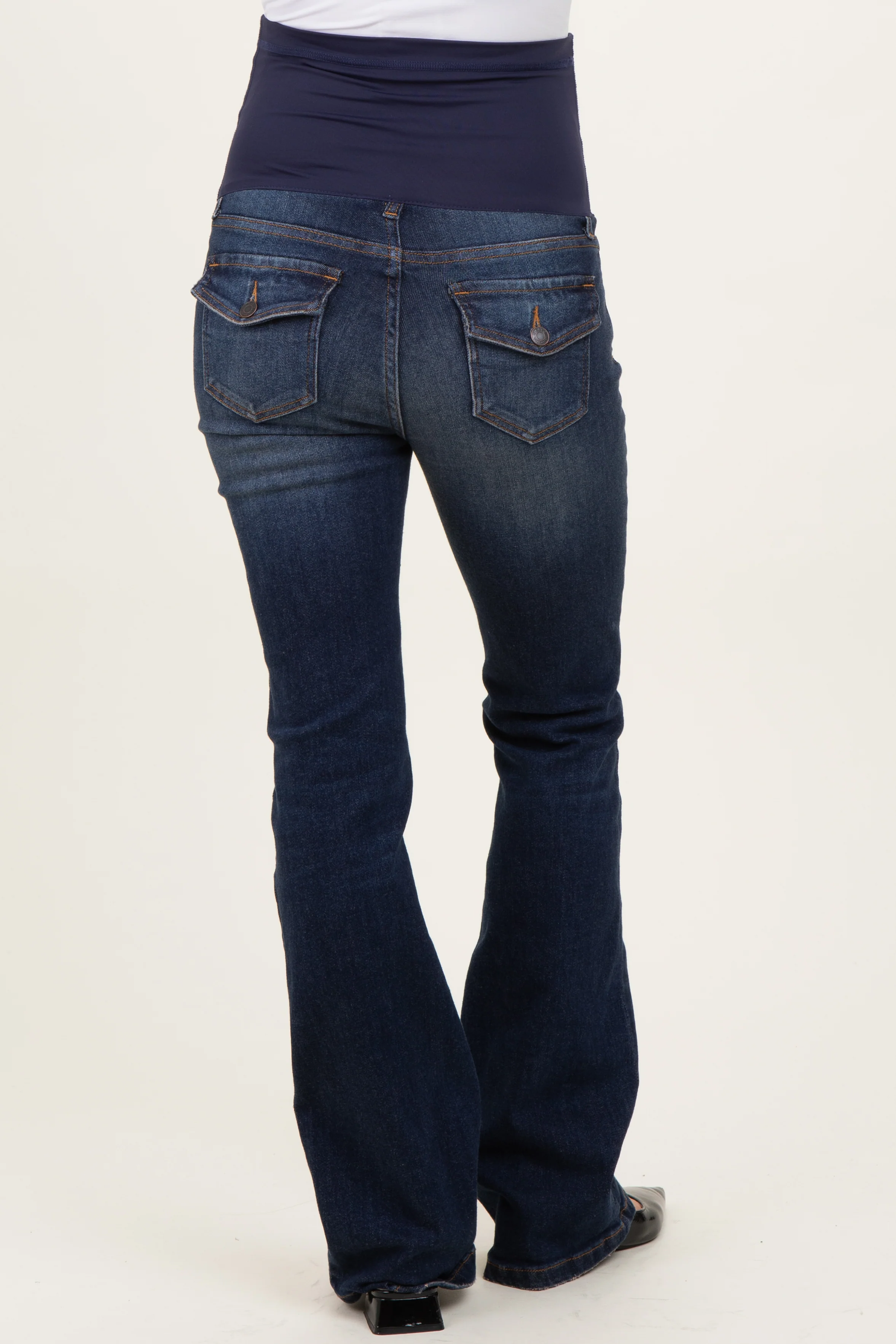 Navy Blue Flap Back Pocket Bootcut Maternity Jeans - Image 2