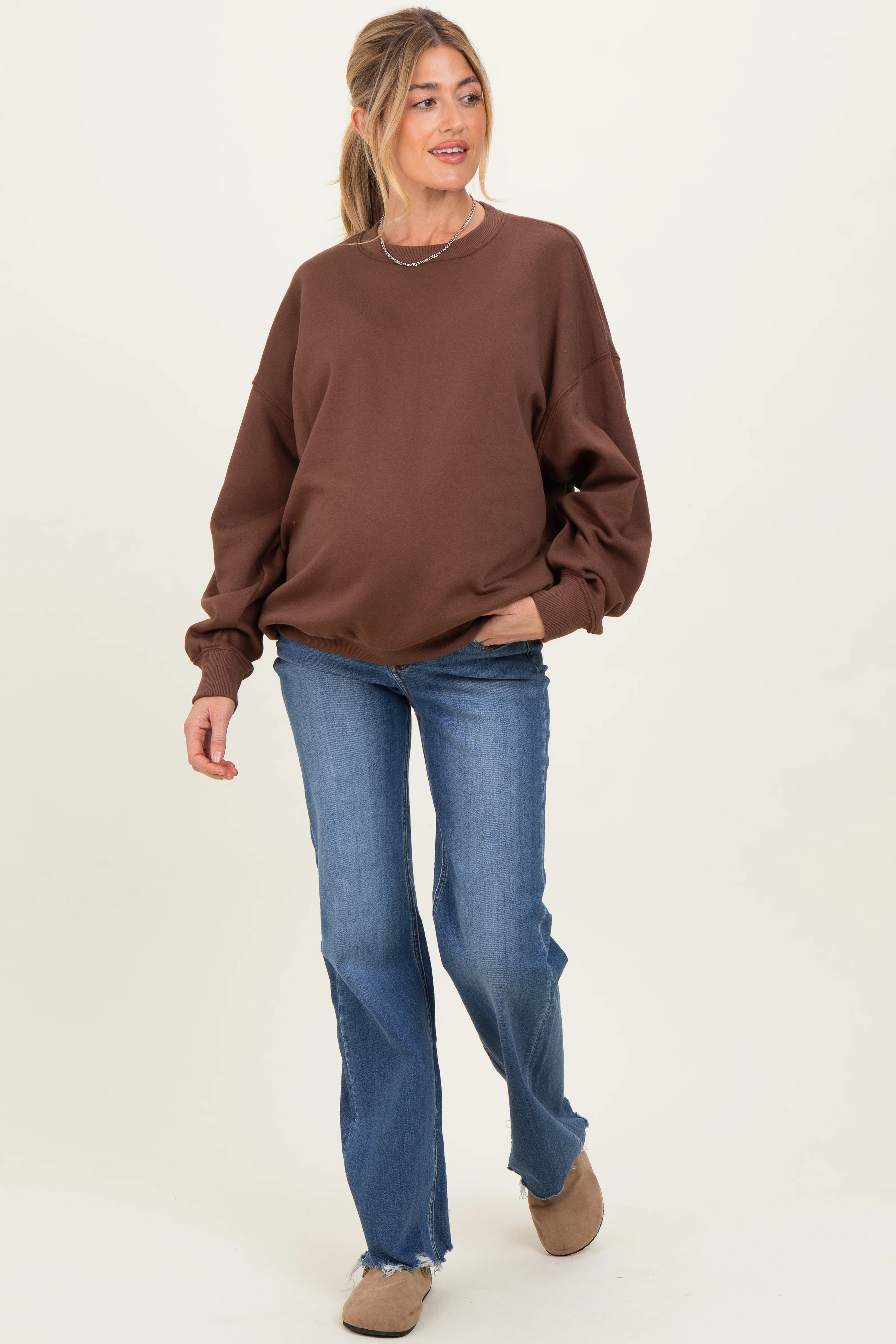 Navy Blue Fray Hem Straight Leg Maternity Jeans - Image 2