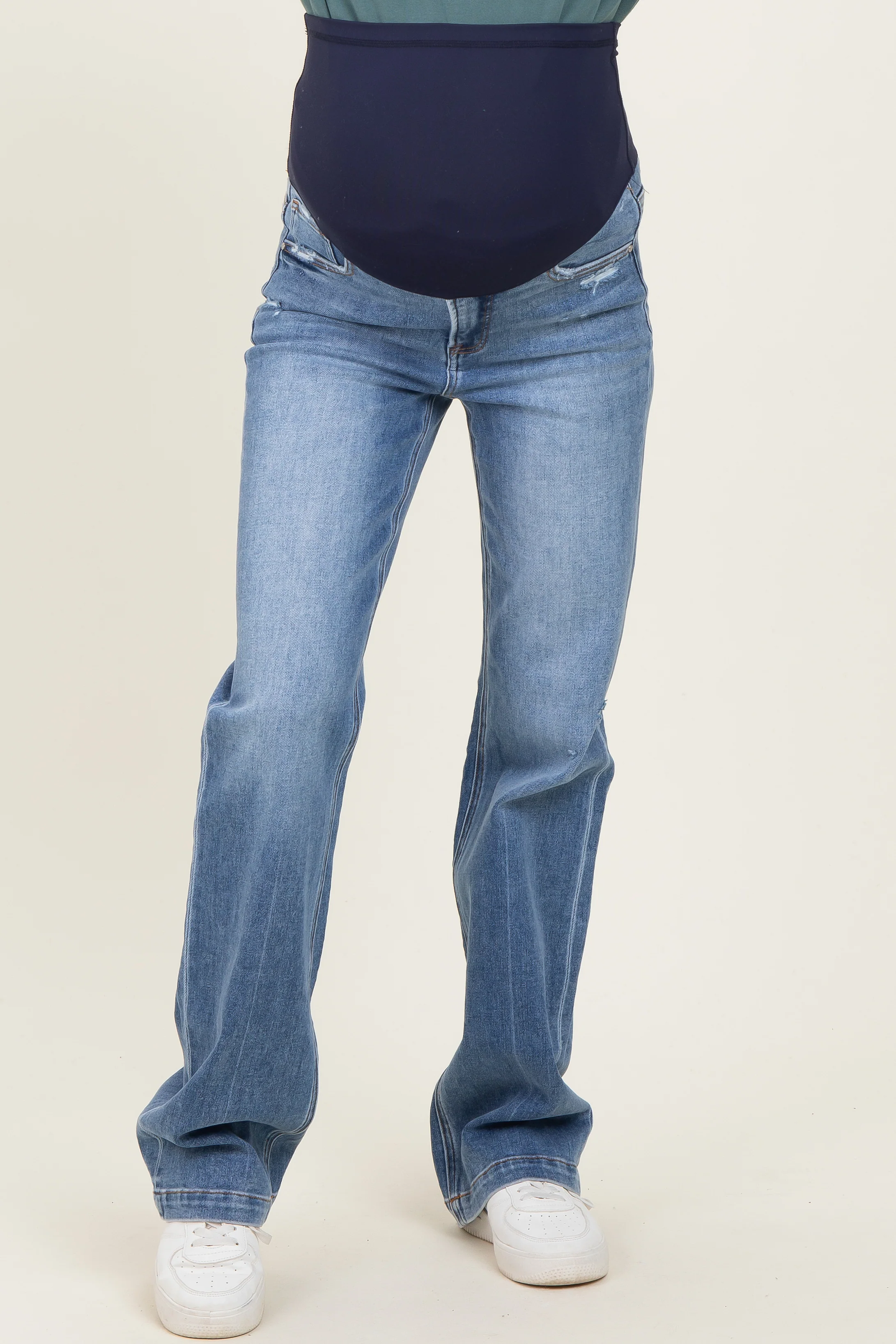 Navy Blue Lightly Distressed Maternity Straight Leg Jeans - Image 4