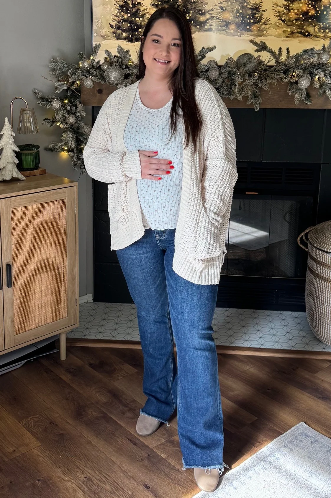 Navy Blue Raw Hem Bootcut Maternity Jeans - Image 7