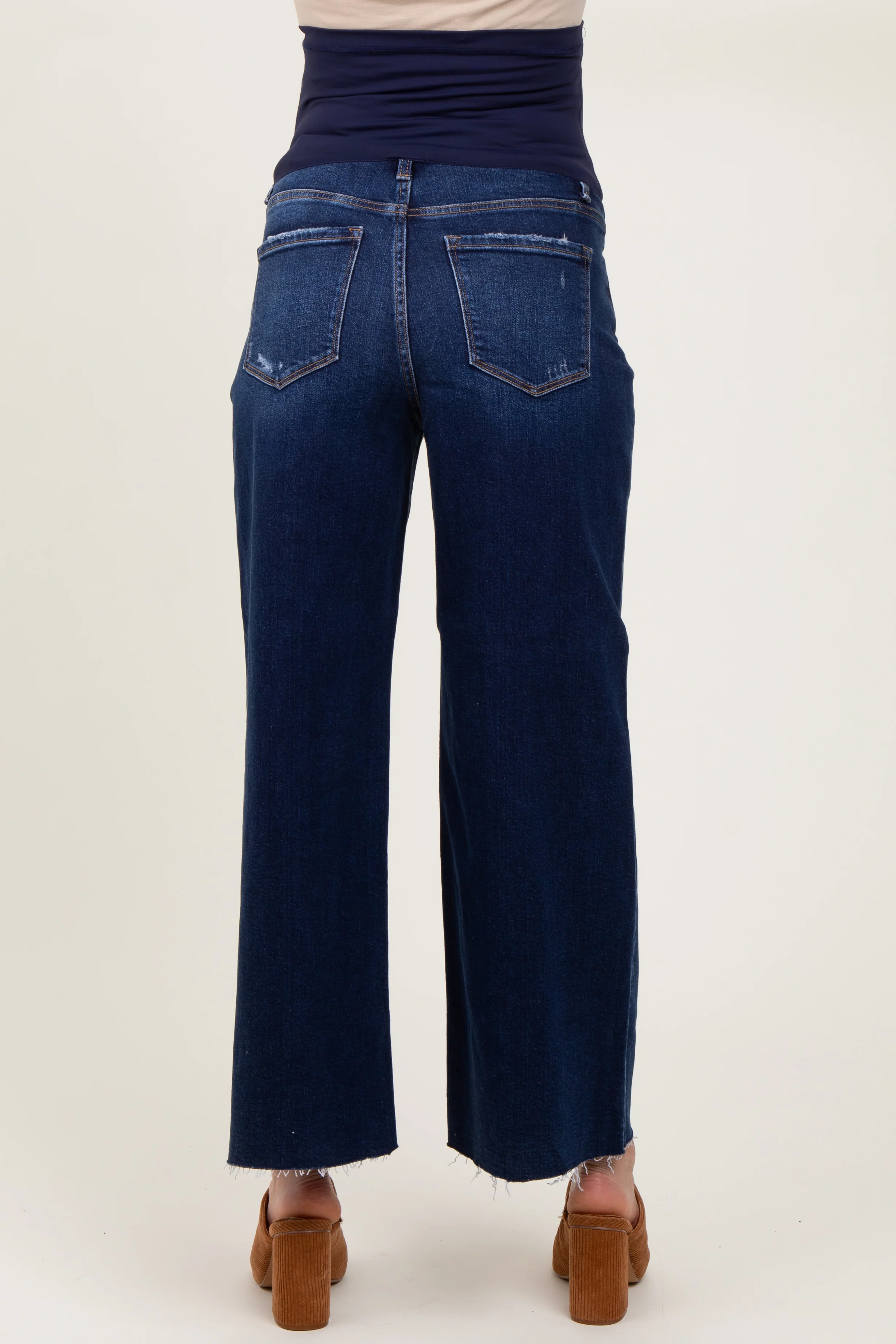 Navy Blue Raw Hem Wide Leg Maternity Jeans - Image 5