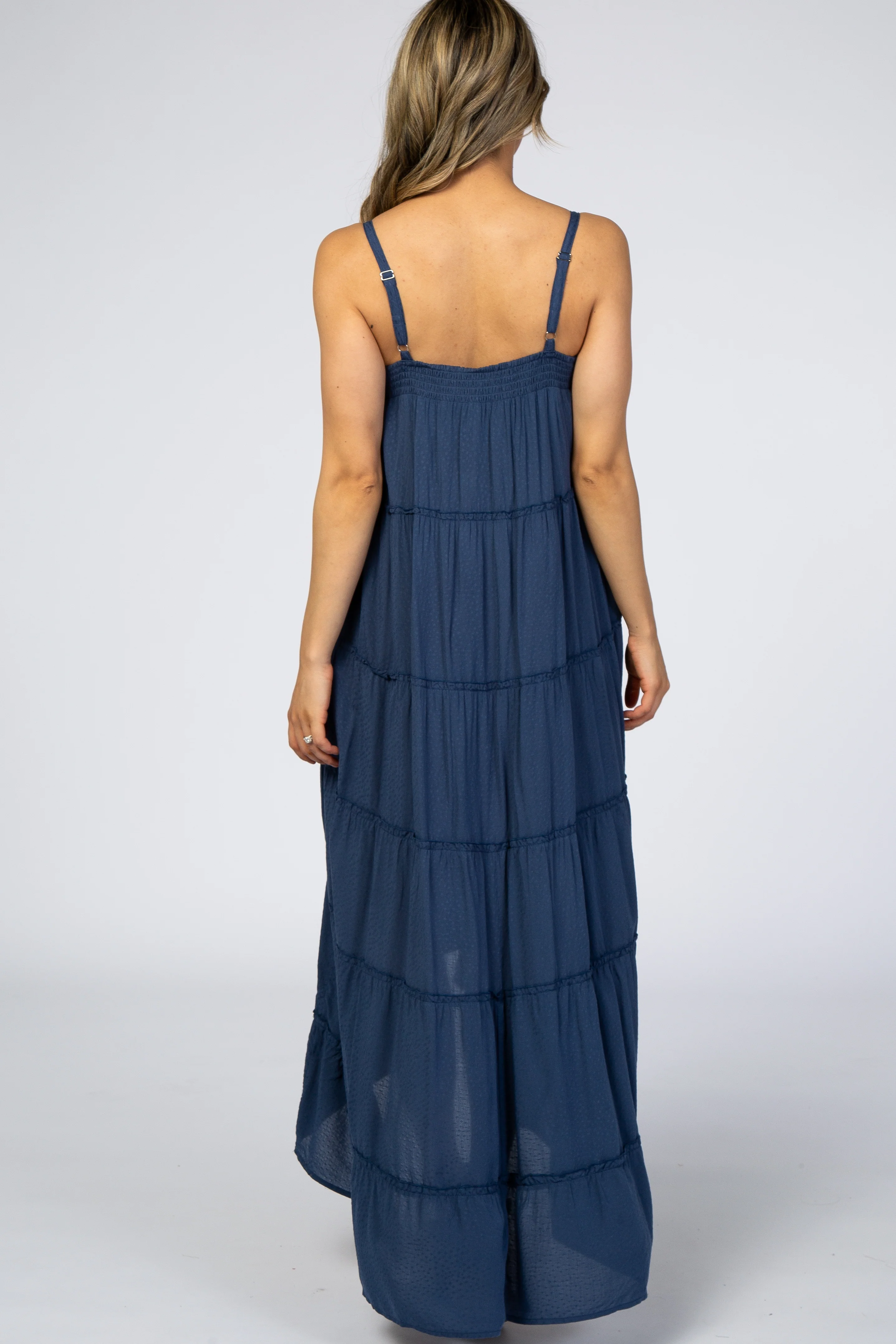 Navy Blue Ruffle Tier Hi-Low Dress - Image 3