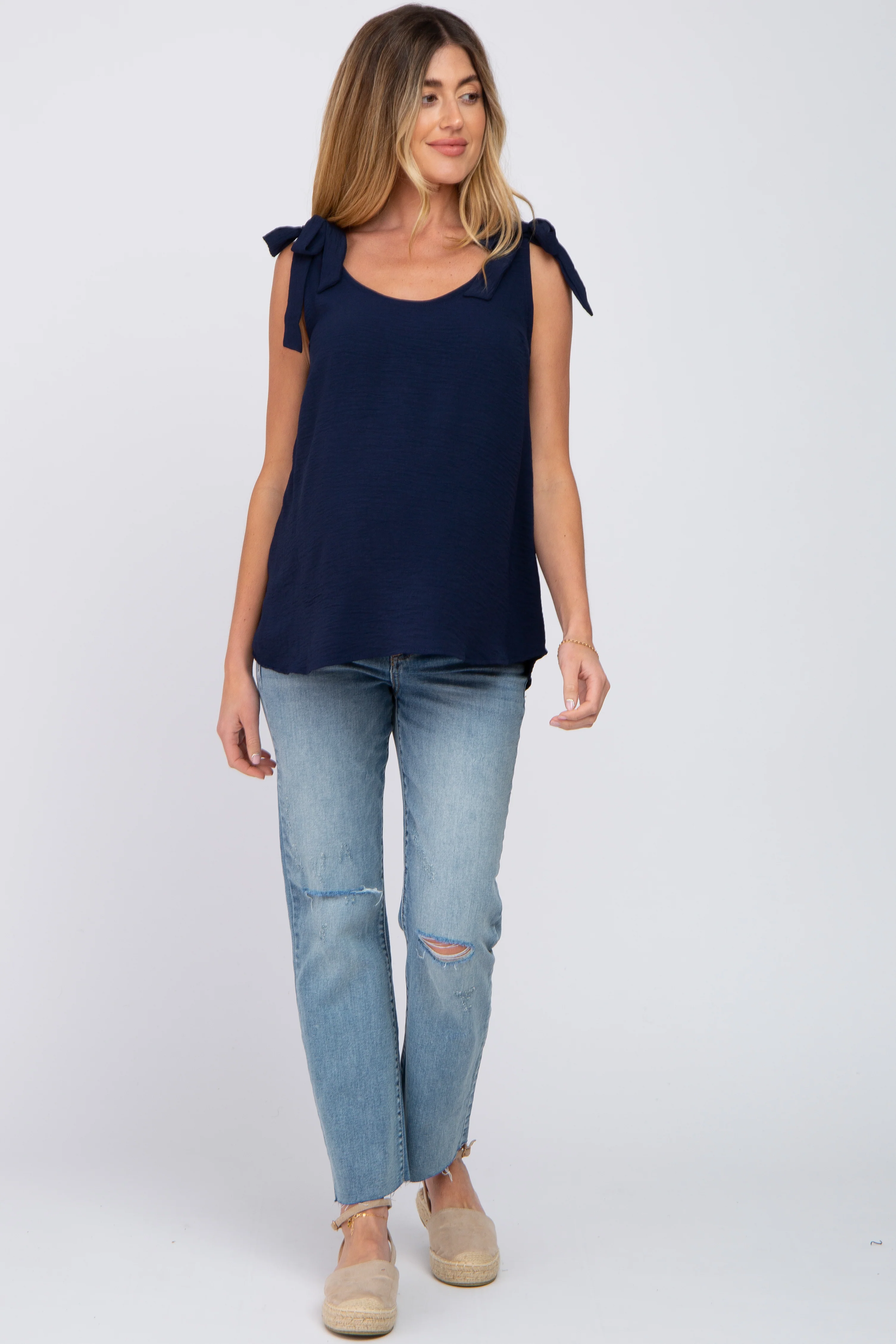 Navy Blue Shoulder Bow Maternity Tank Top - Image 4