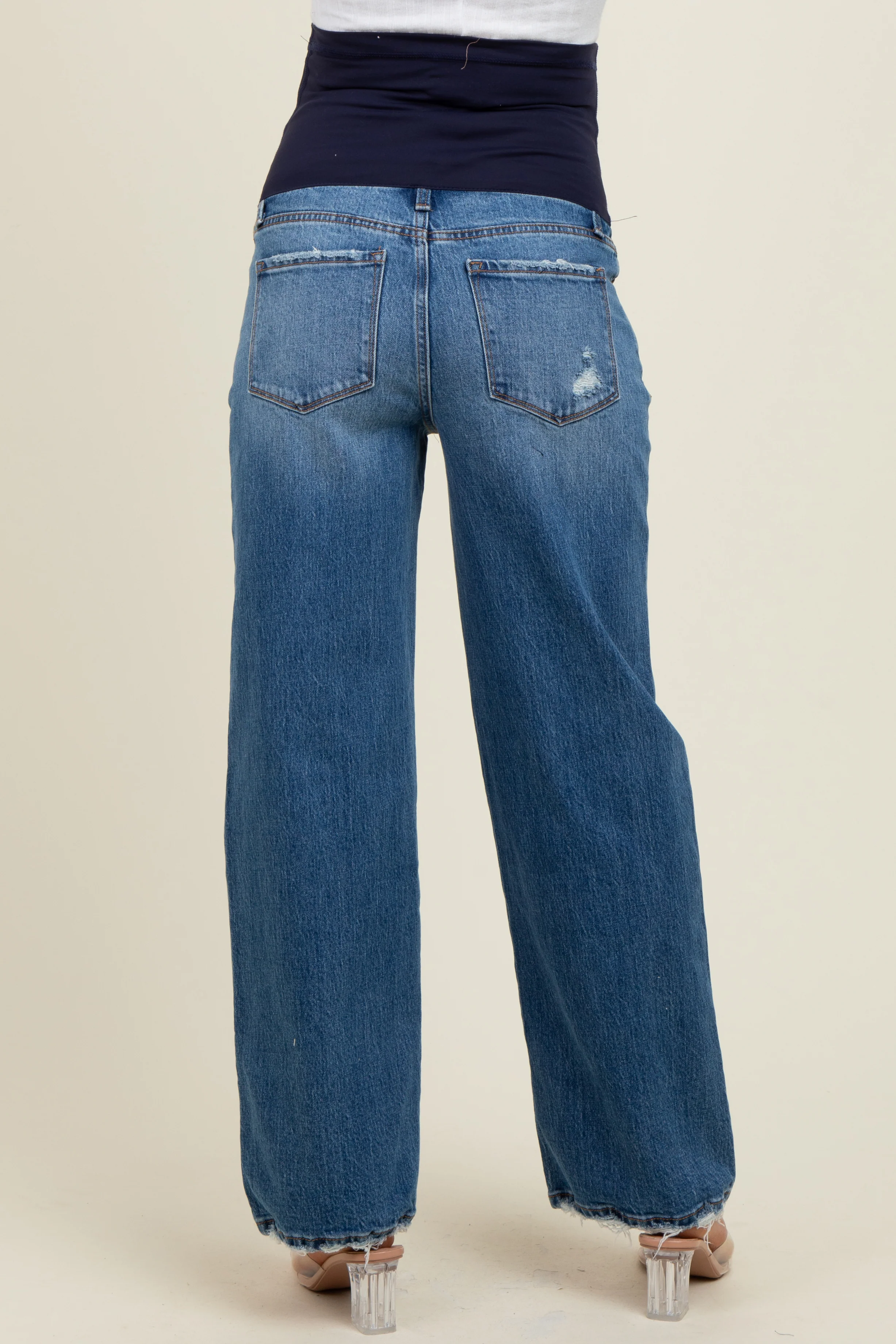 Navy Blue Stud Side Detail Maternity Wide Leg Jeans - Image 5