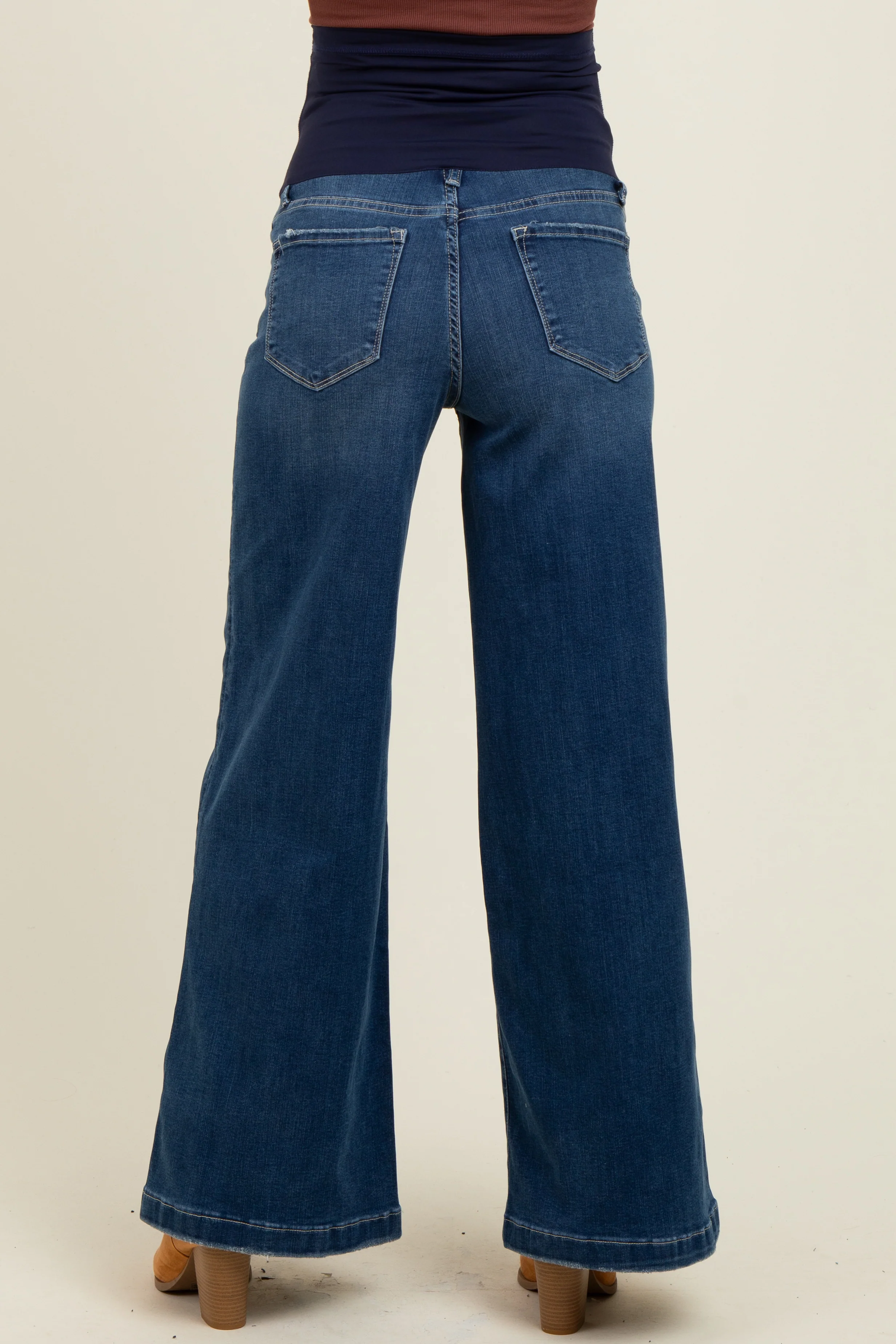 Navy Blue Super Wide Leg Maternity Jeans - Image 5
