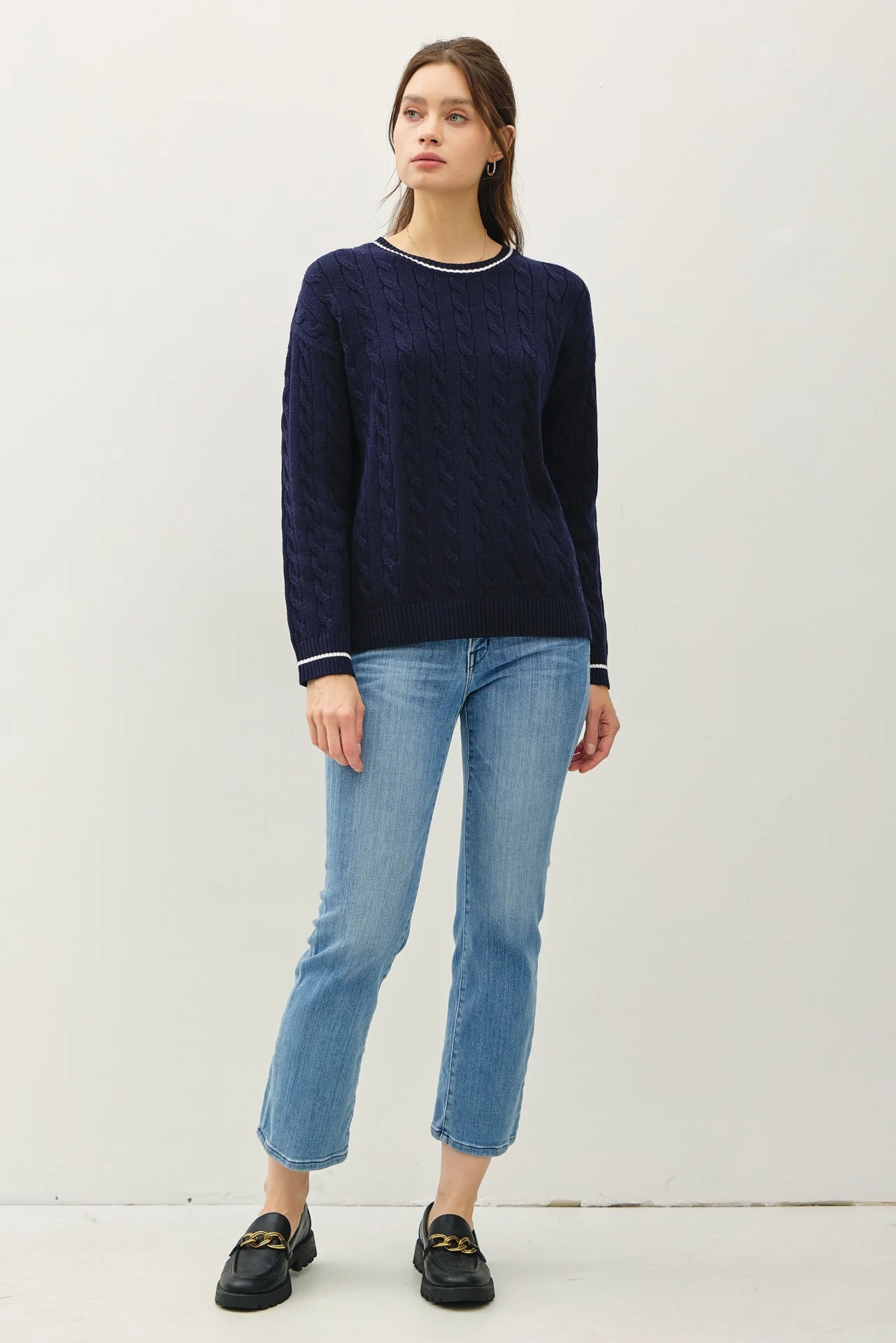 Navy Chunky Cable Knit Sweater - Image 3
