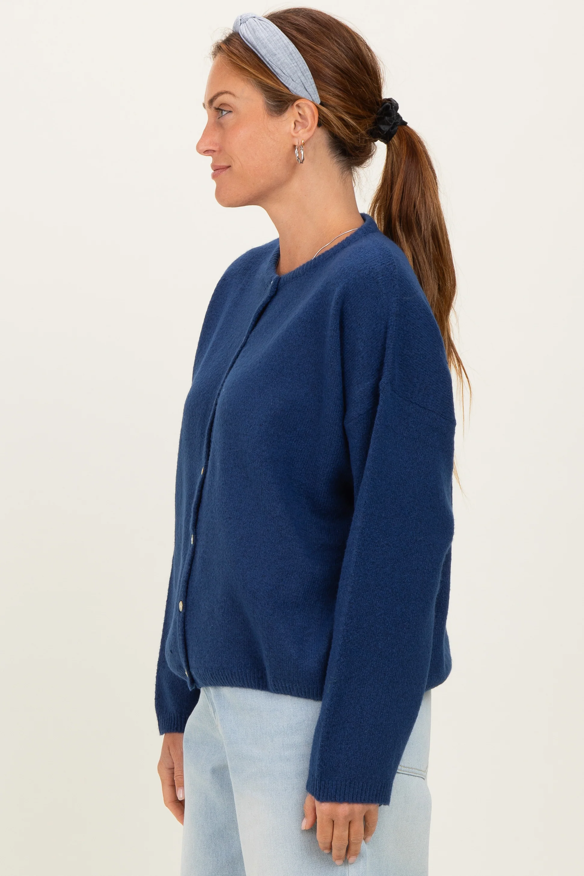 Navy Classic Crew Neck Button Cardigan - Image 3