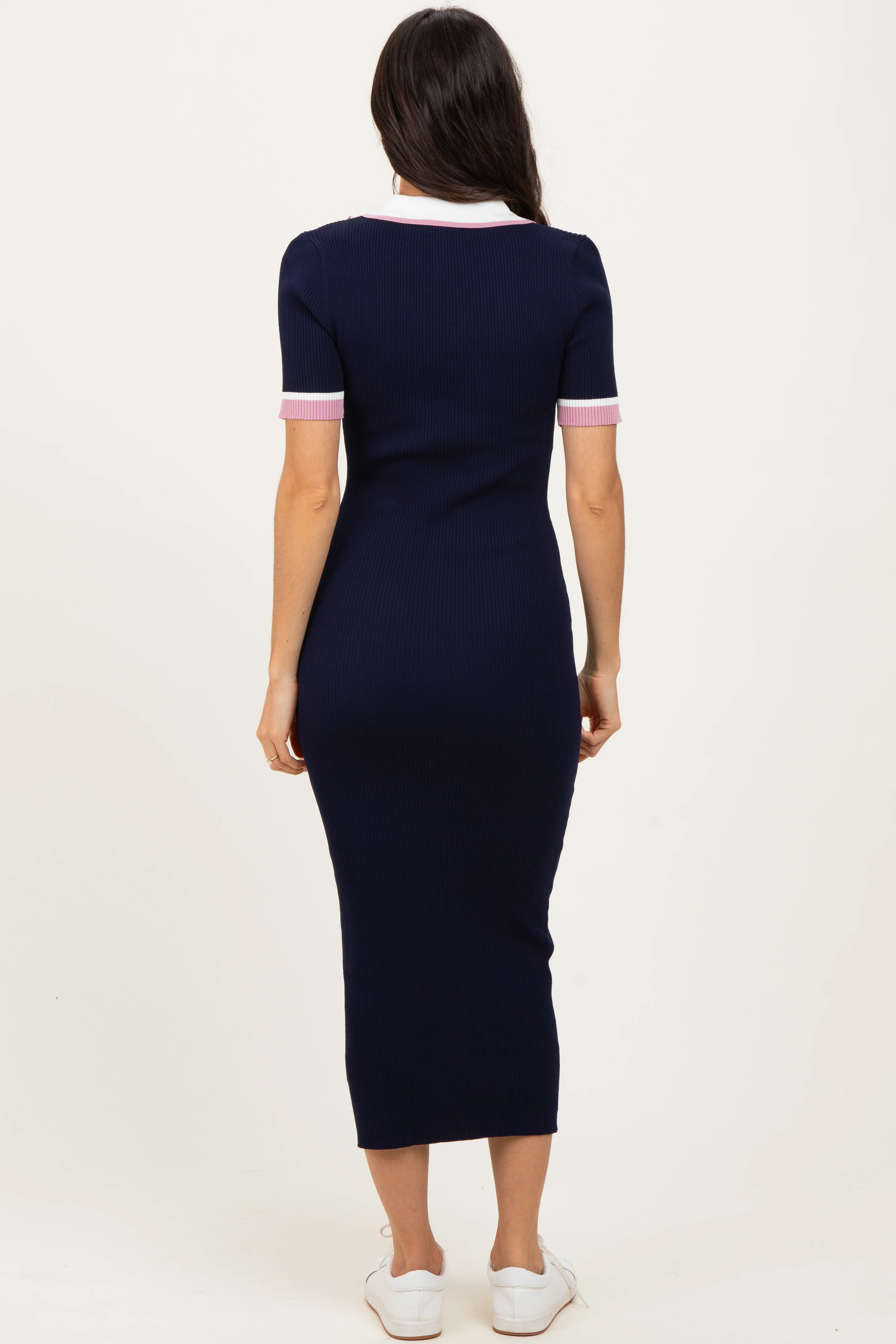 Navy Collared Colorblock Midi Dress - Image 3